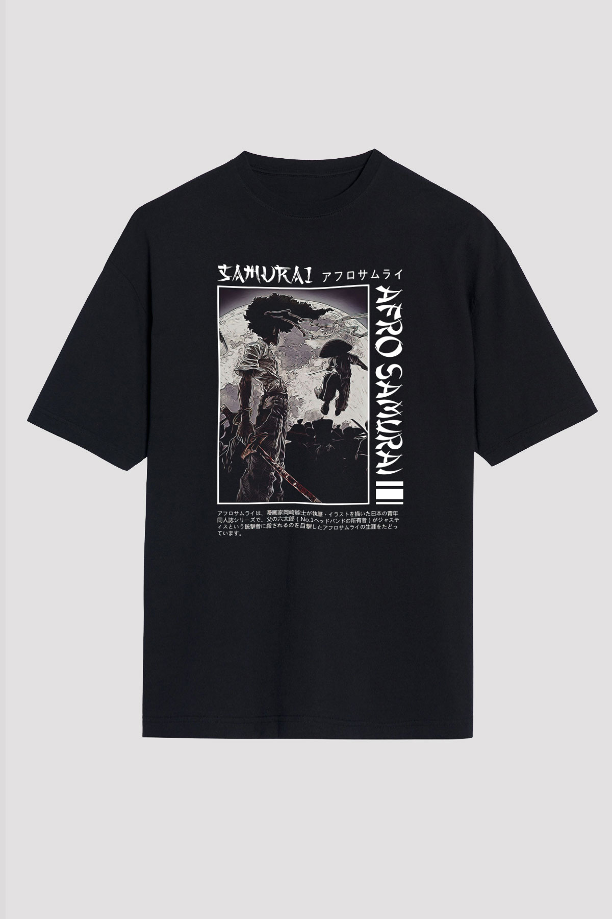 Afro Samurai Baskılı Unisex Siyah Oversize Tişört - Tshirt