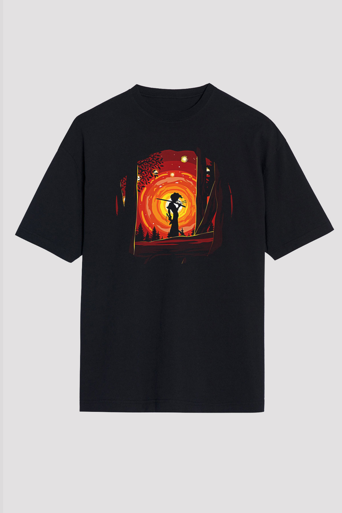 Afro Samurai Baskılı Unisex Siyah Oversize Tişört - Tshirt