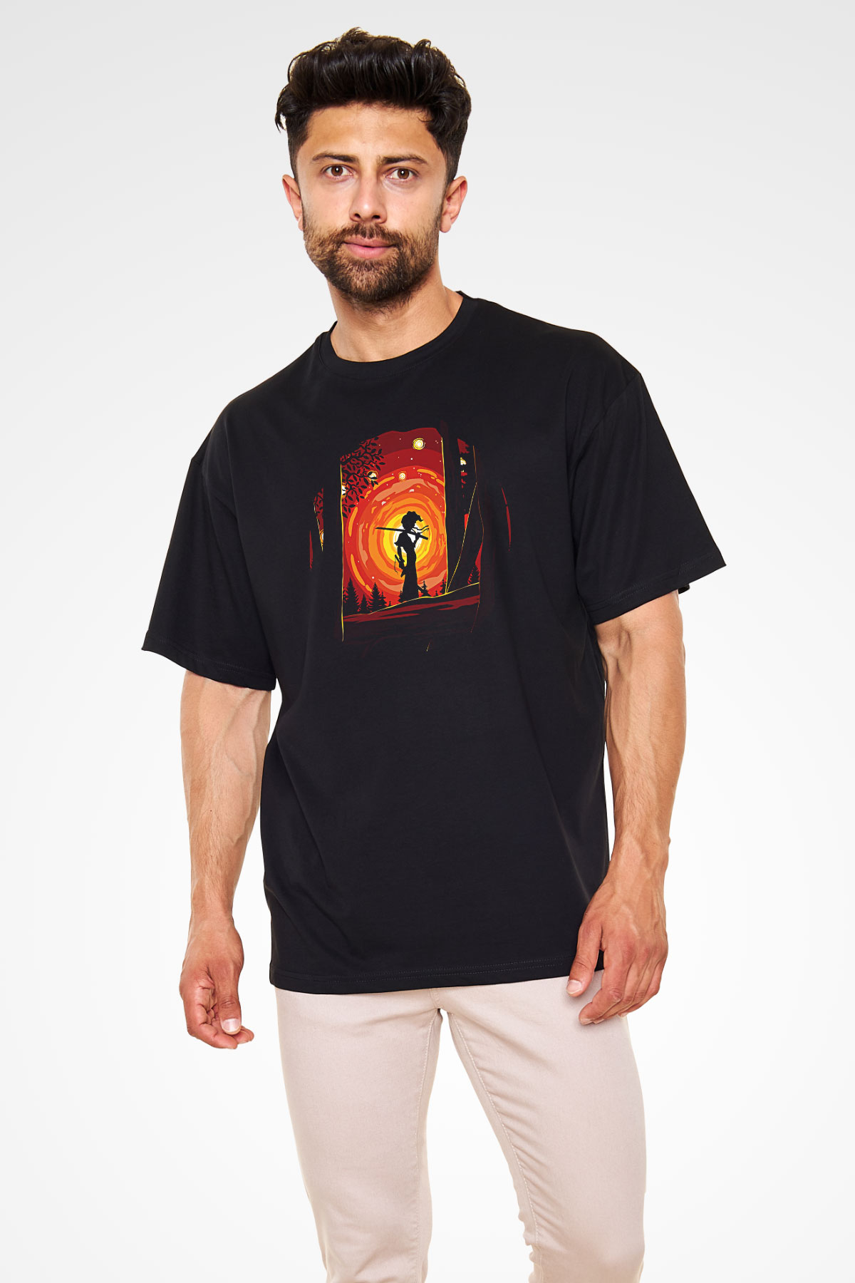 Afro Samurai Baskılı Unisex Siyah Oversize Tişört - Tshirt