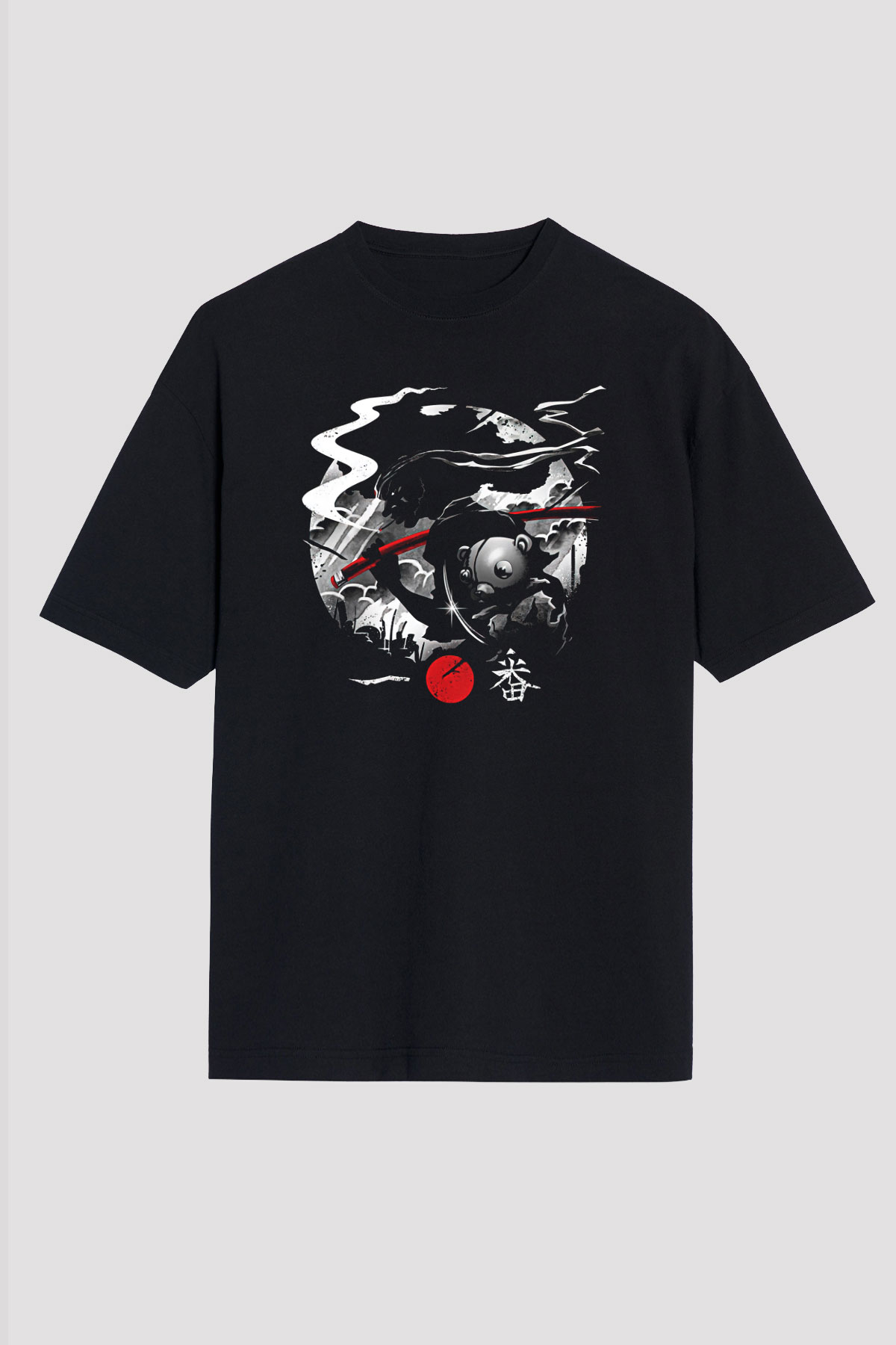 Afro Samurai Baskılı Unisex Siyah Oversize Tişört - Tshirt