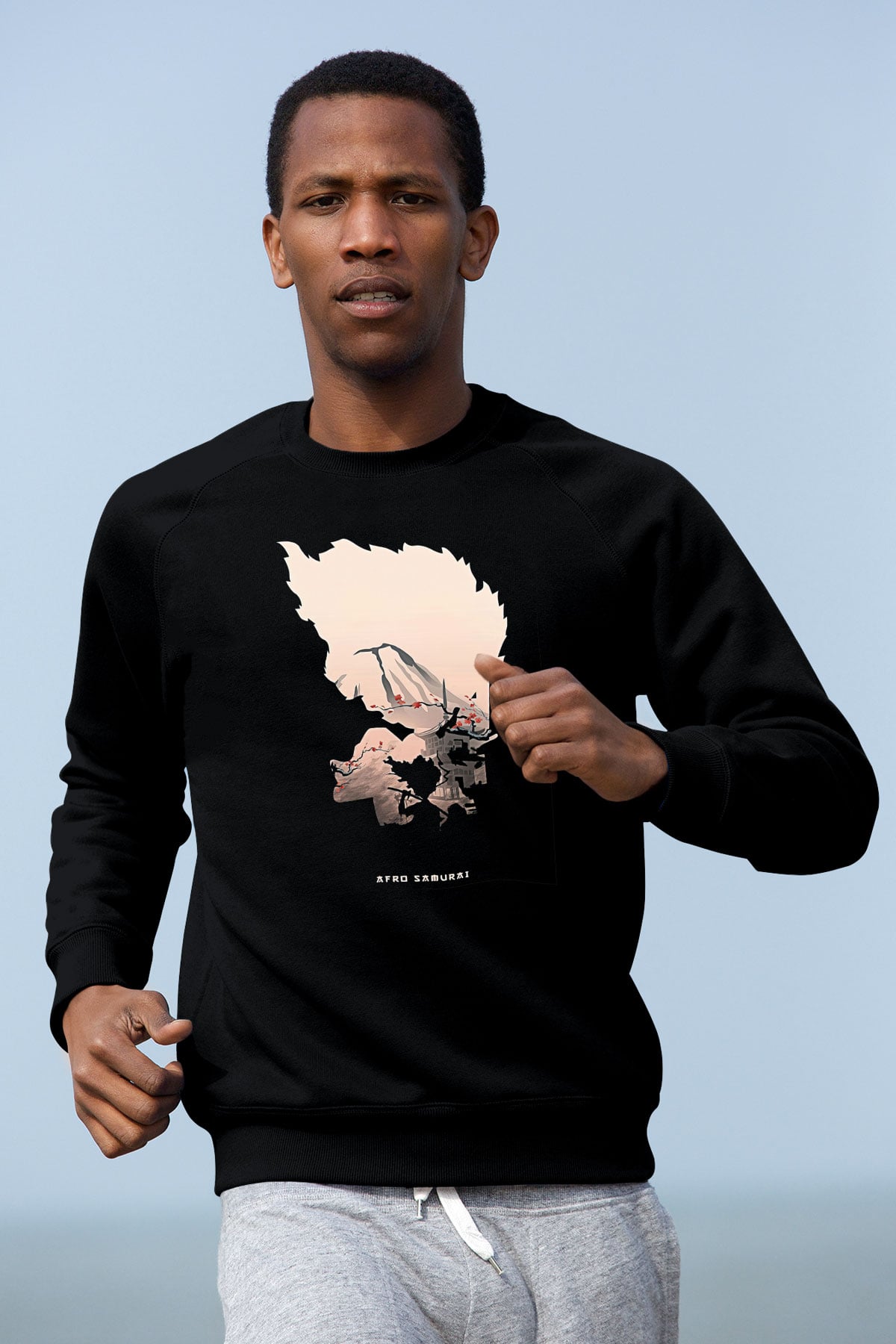 Afro Samurai Baskılı Unisex Siyah Sweatshirt