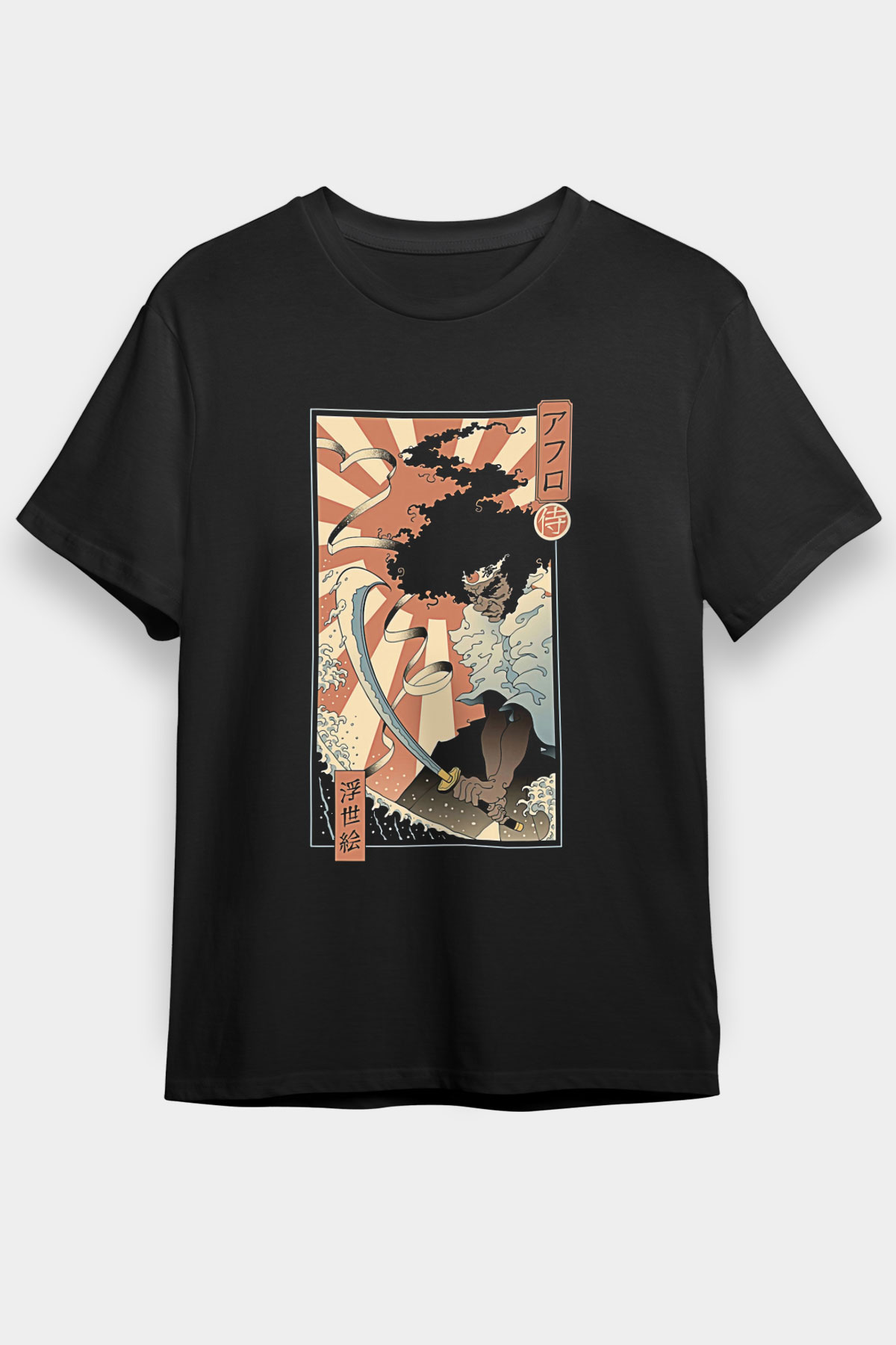Afro Samurai Baskılı Unisex Siyah Tişört - Tshirt