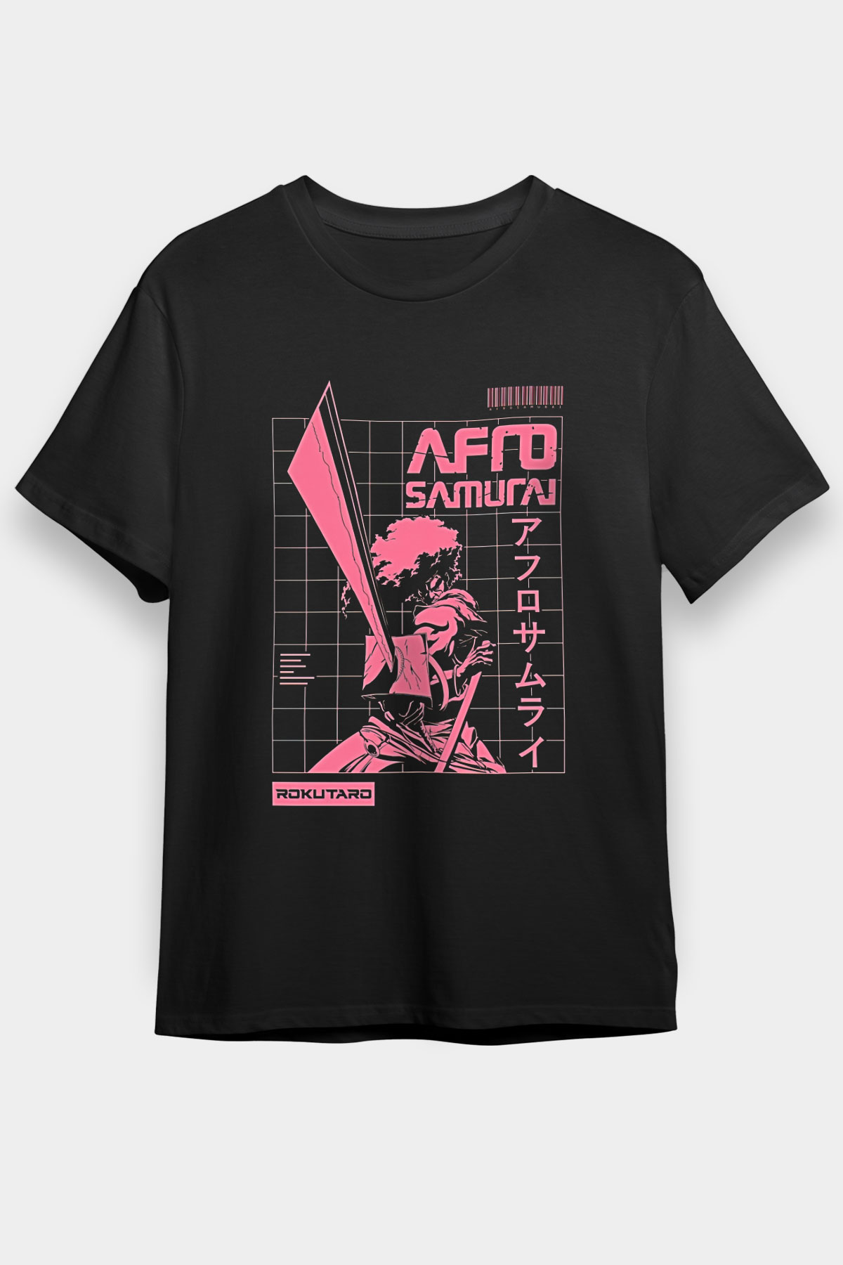 Afro Samurai Baskılı Unisex Siyah Tişört - Tshirt