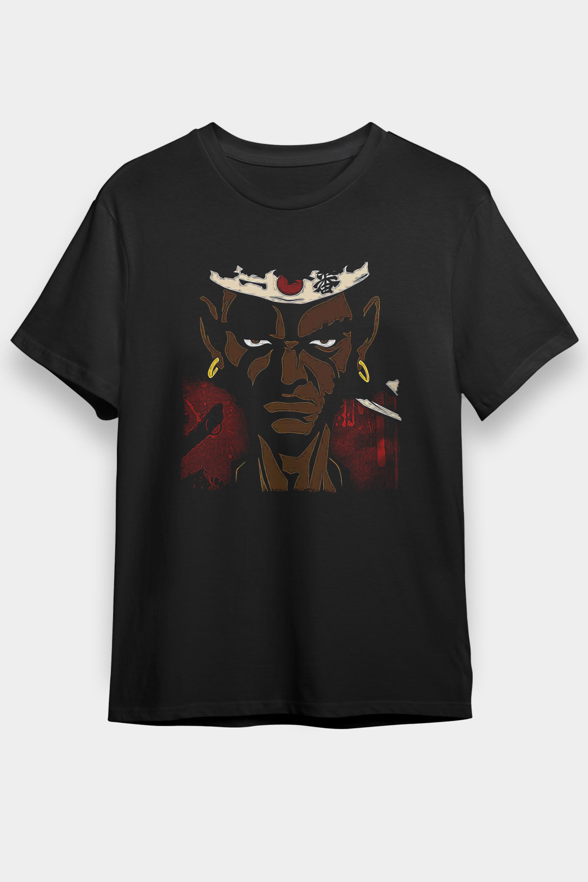 Afro Samurai Baskılı Unisex Siyah Tişört - Tshirt