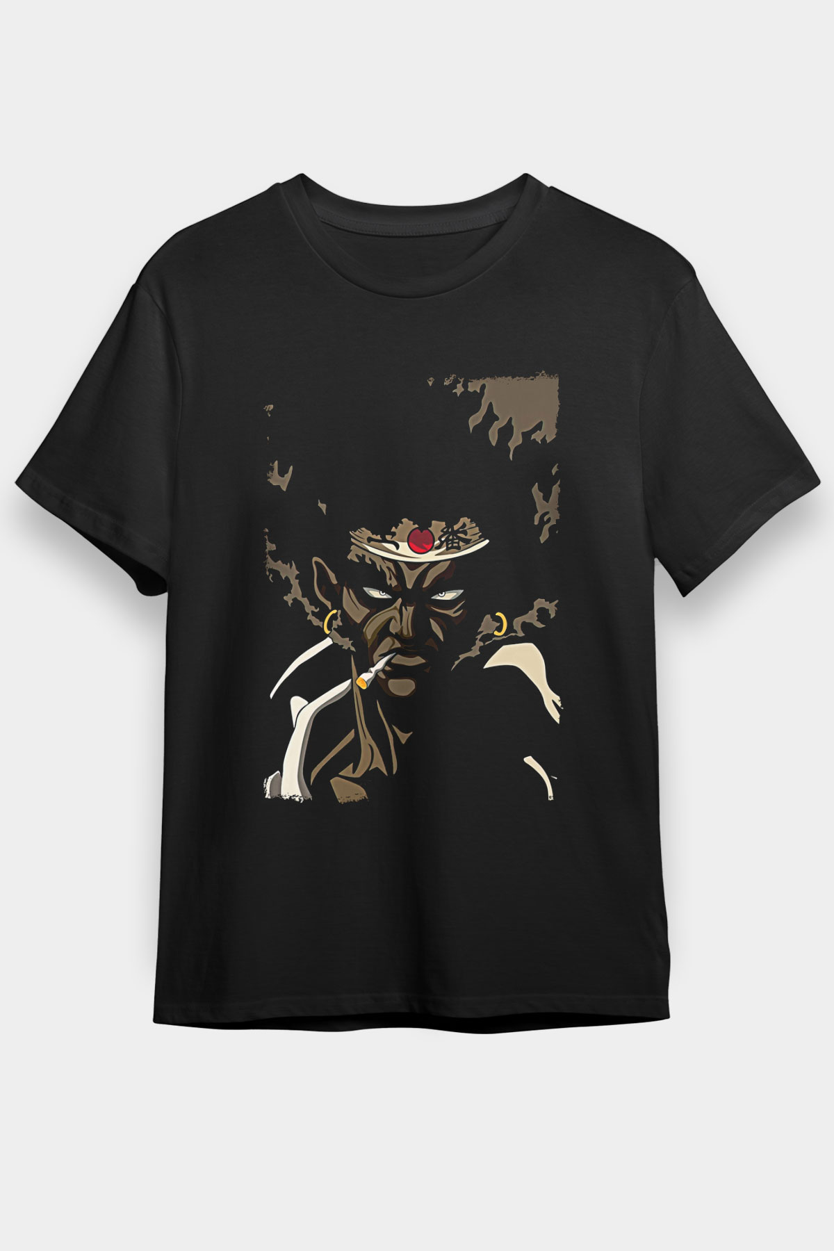 Afro Samurai Baskılı Unisex Siyah Tişört - Tshirt