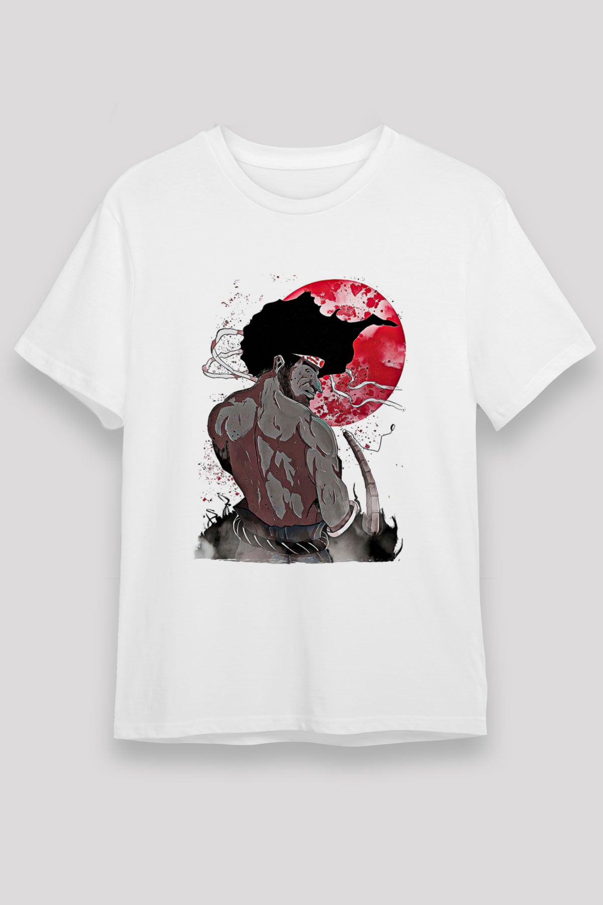 Afro Samurai Unisex Baskılı Beyaz Tişört - Tshirt