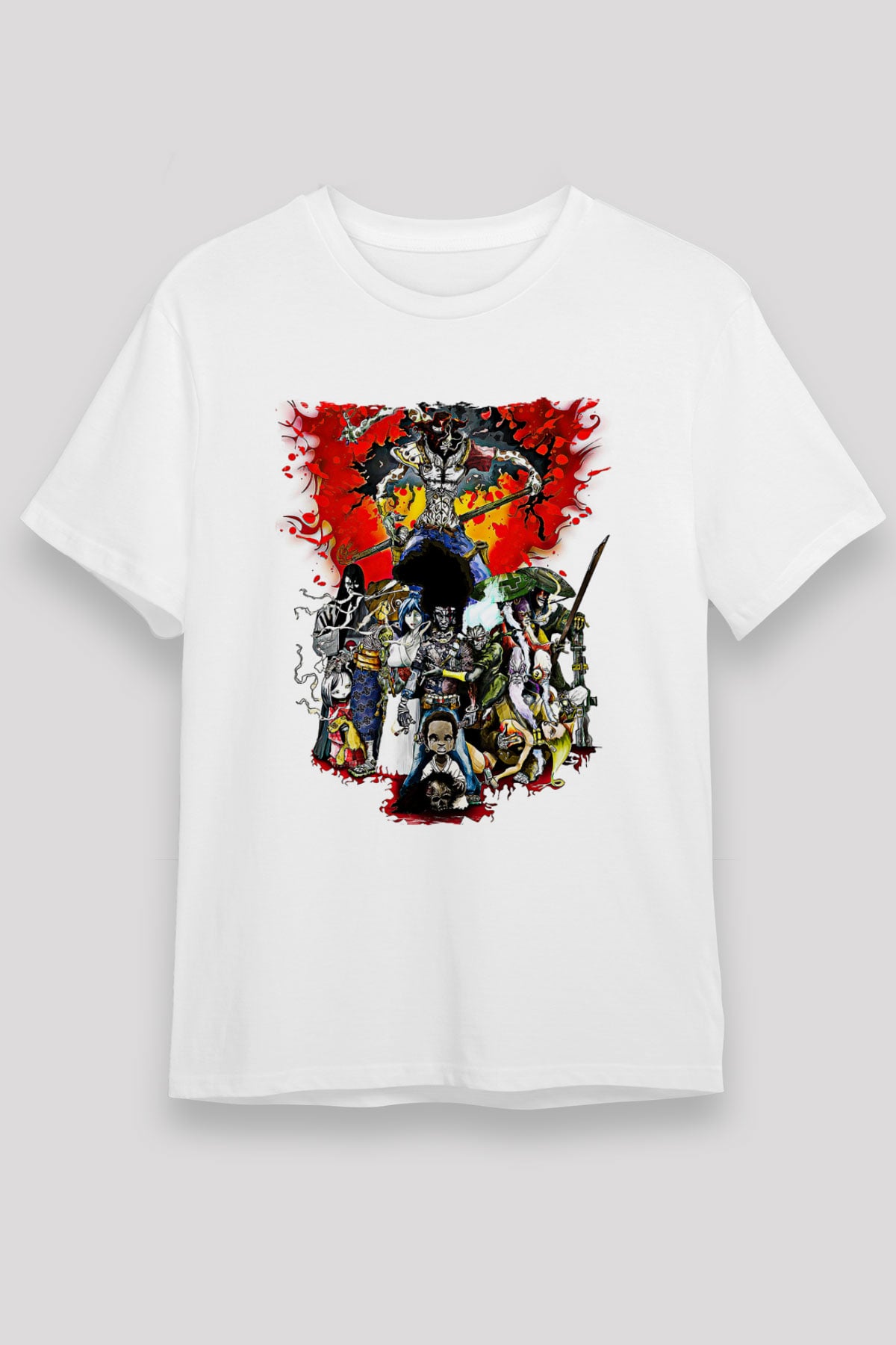 Afro Samurai Unisex Baskılı Beyaz Tişört - Tshirt
