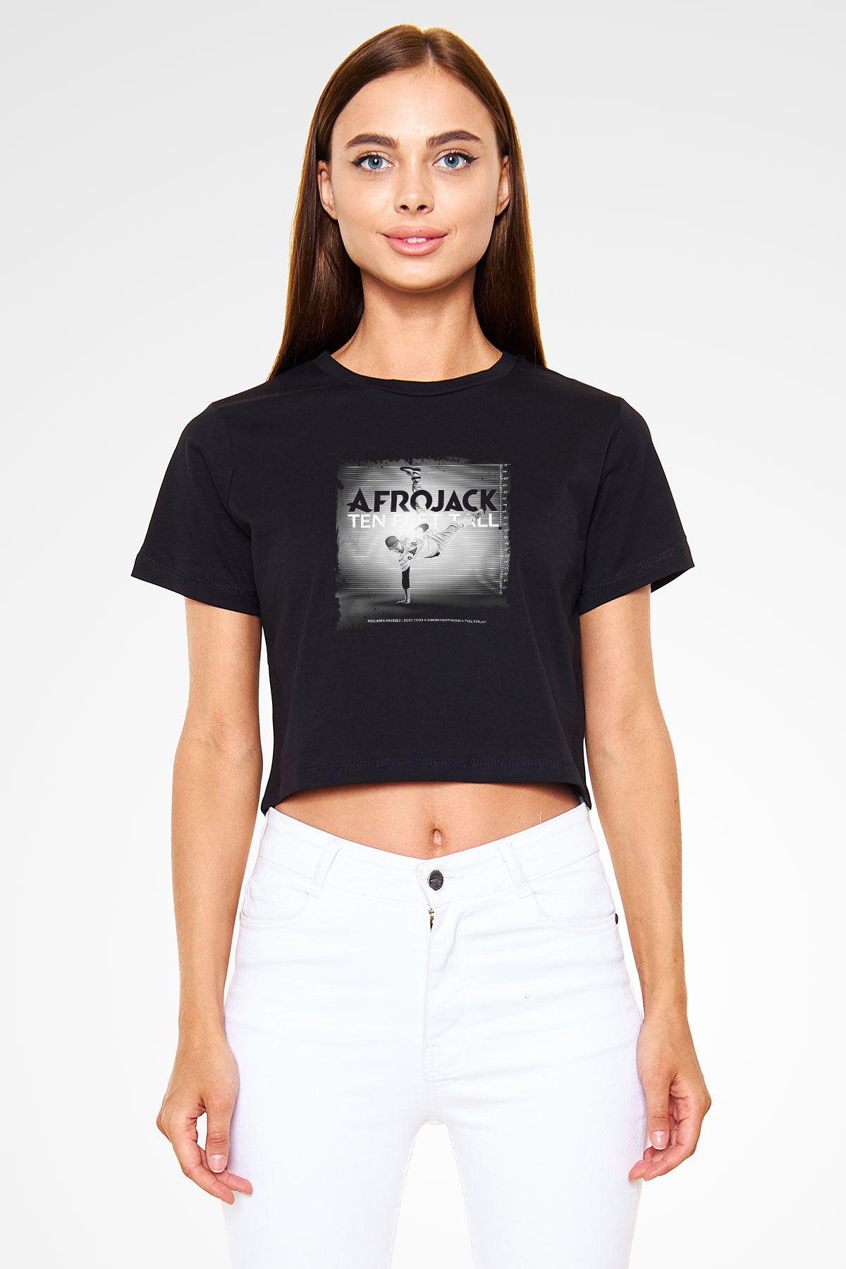 Afrojack Baskılı Crop Top Siyah Kadın Tişört