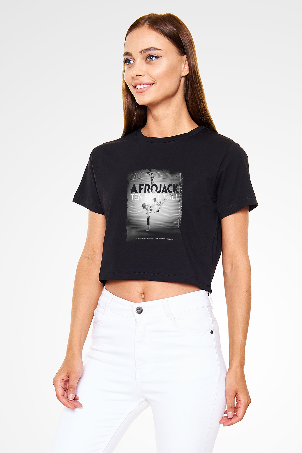Afrojack Baskılı Crop Top Siyah Kadın Tişört