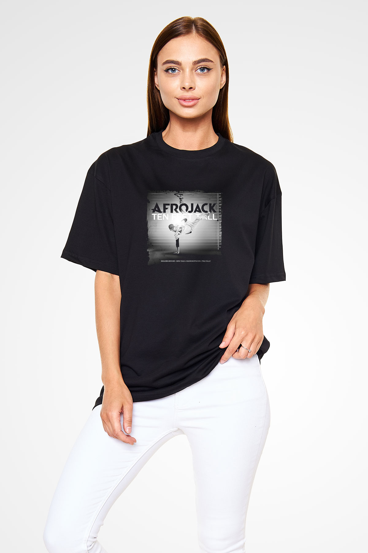 Afrojack Baskılı Unisex Oversize Siyah Tişört