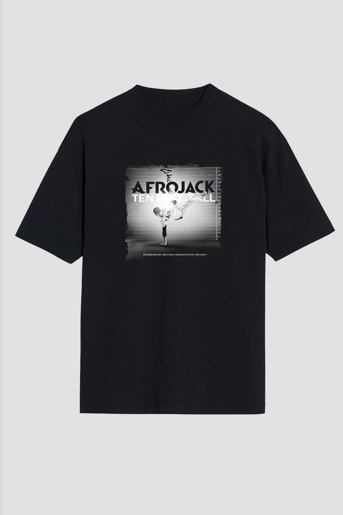Afrojack Baskılı Unisex Oversize Siyah Tişört