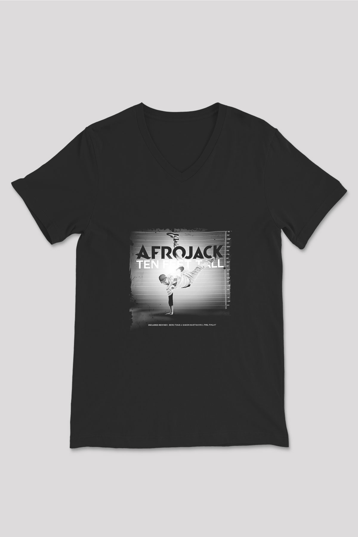 Afrojack Baskılı Unisex Siyah V Yaka Tişört