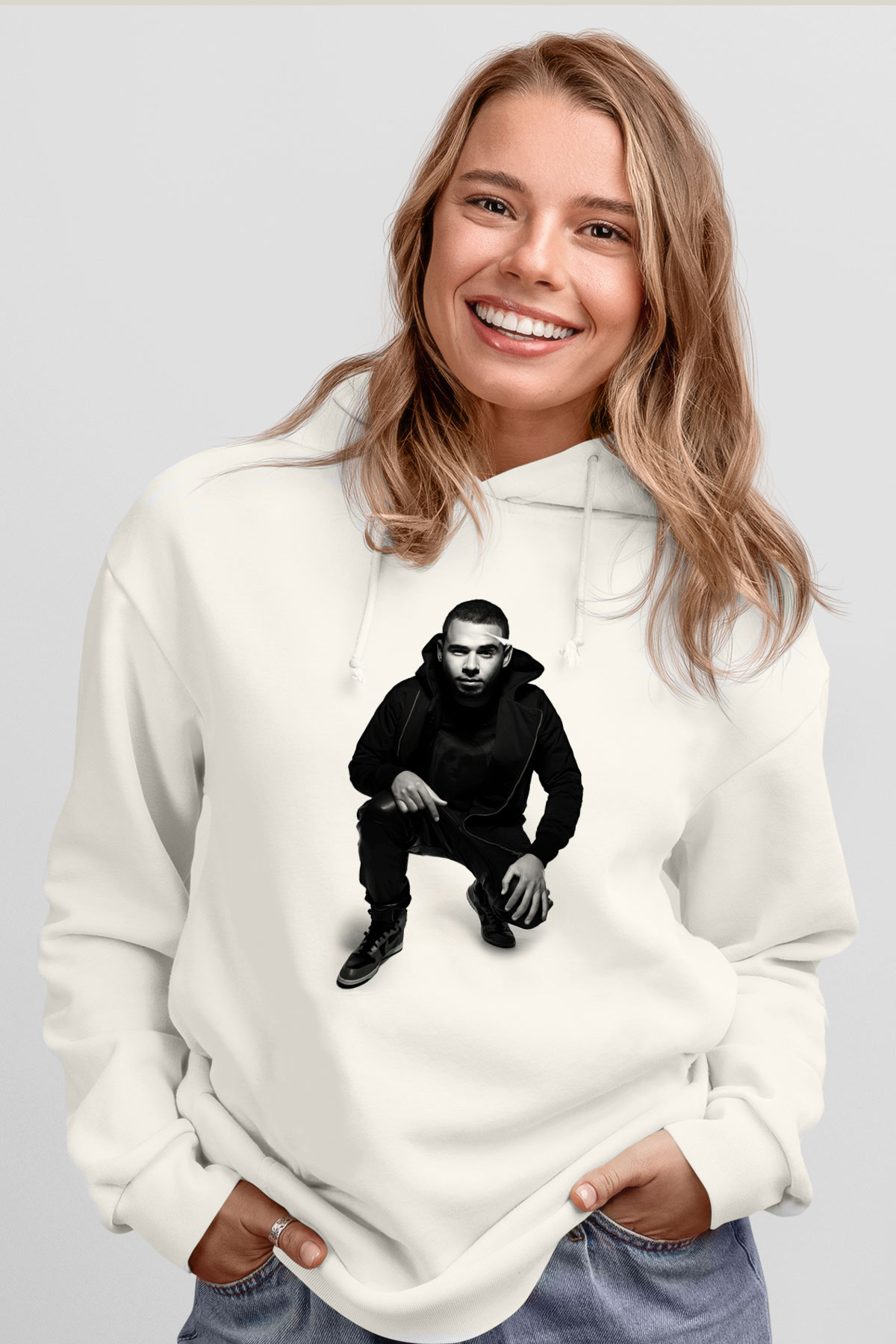 Afrojack Beyaz Unisex Kapüşonlu Sweatshirt