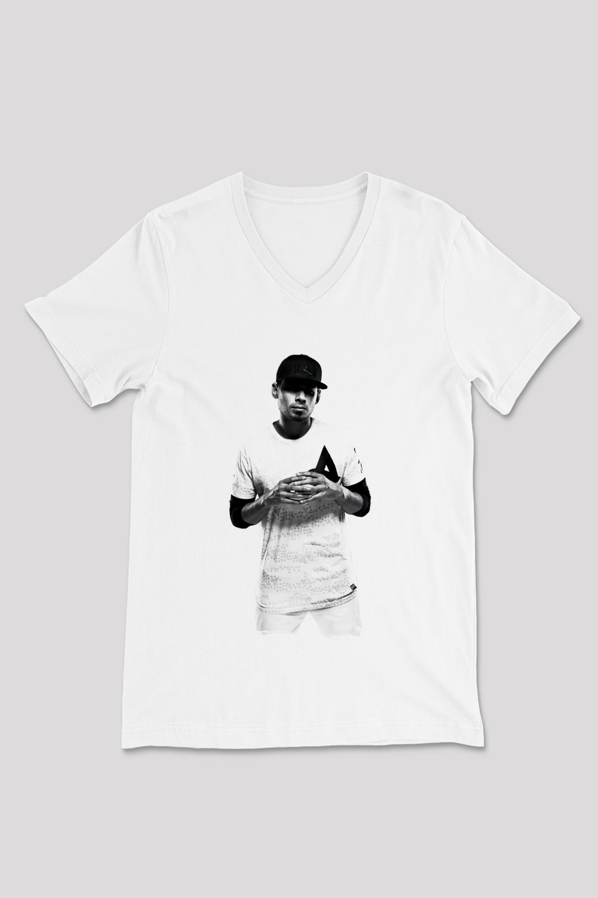 Afrojack Beyaz Unisex V Yaka Tişört