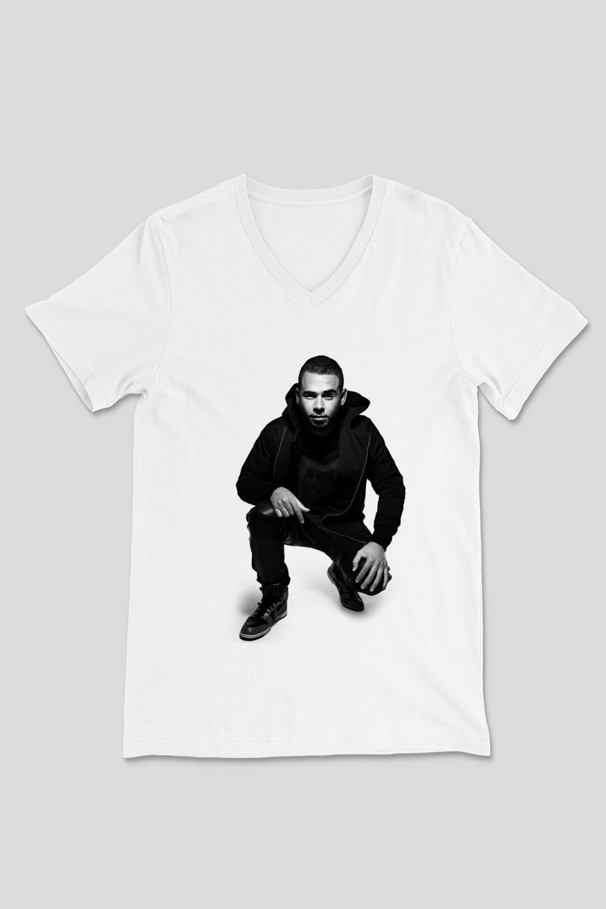 Afrojack Beyaz Unisex V Yaka Tişört