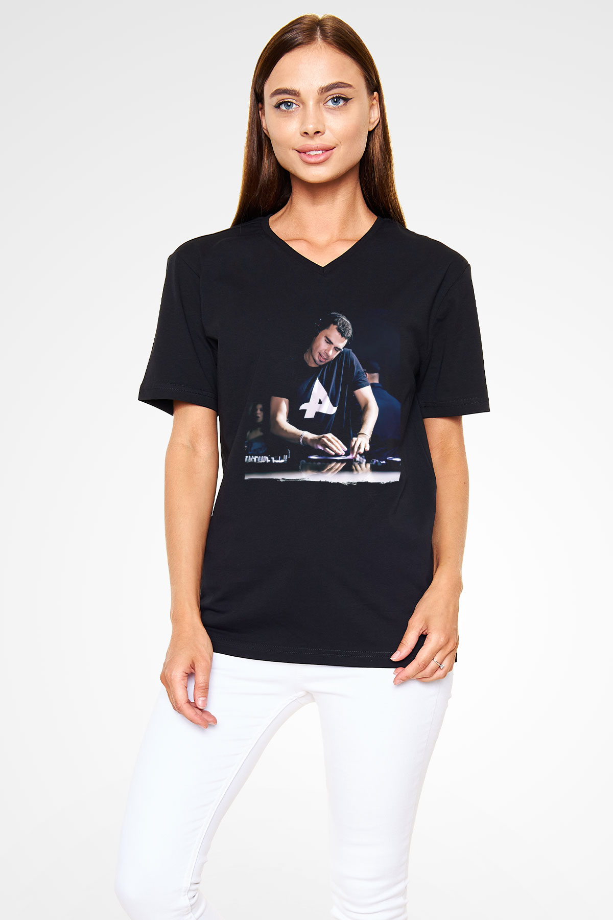 Afrojack Siyah Unisex V Yaka Tişört