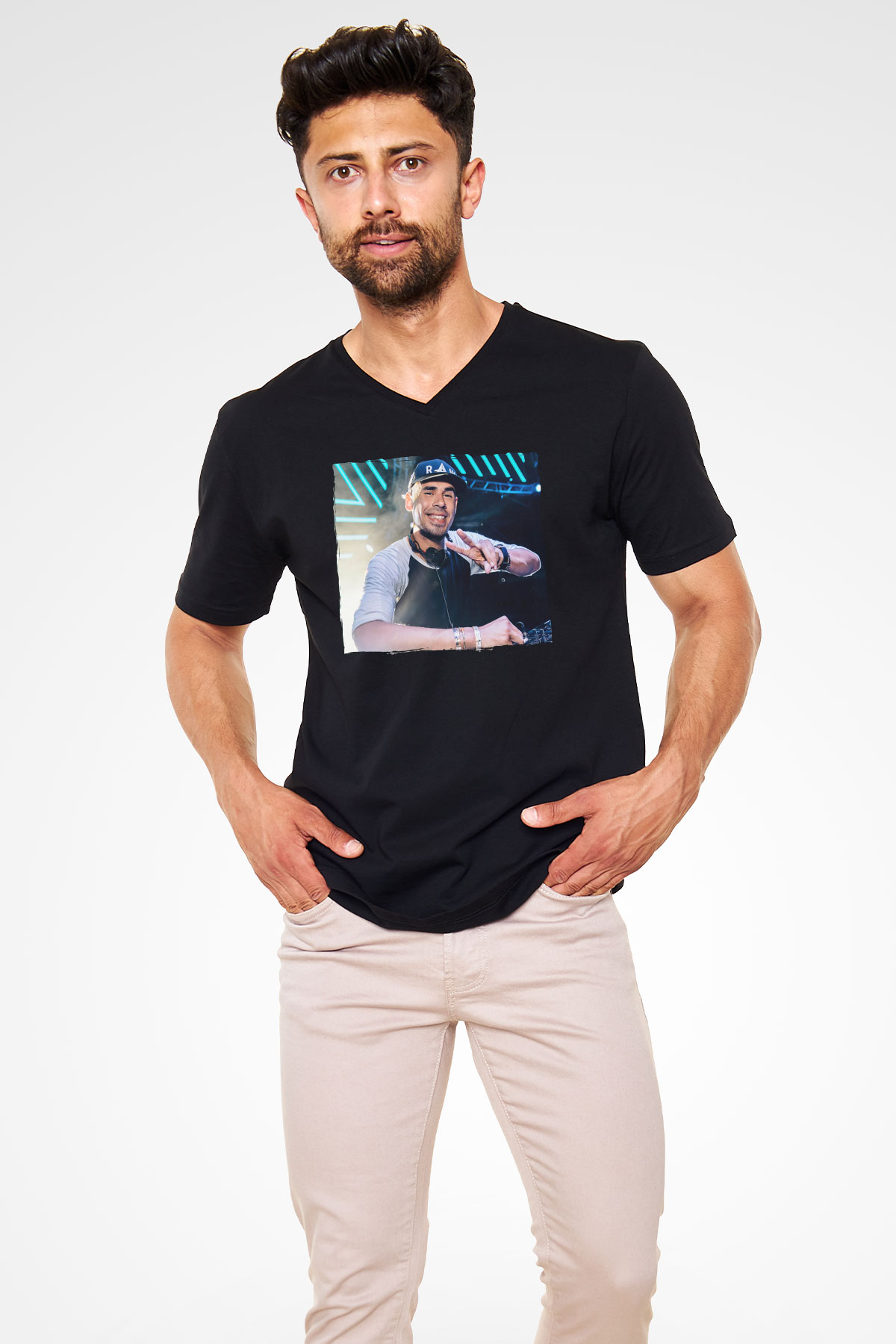 Afrojack Siyah Unisex V Yaka Tişört