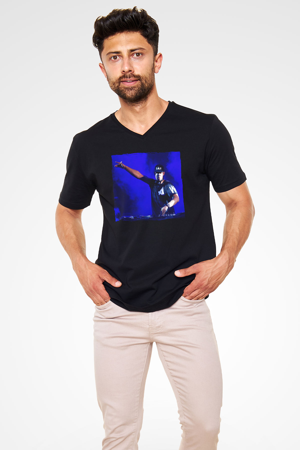 Afrojack Siyah Unisex V Yaka Tişört