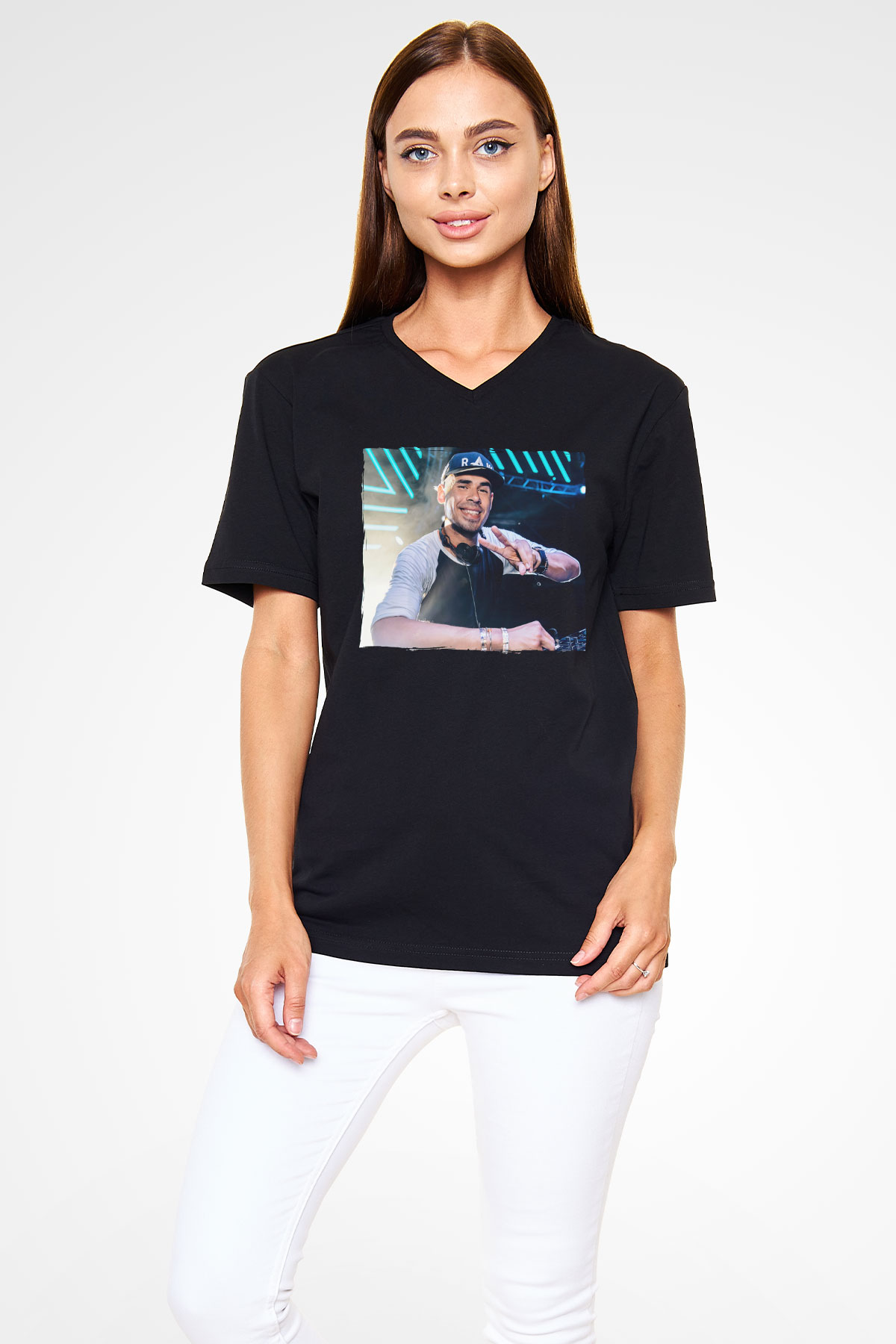 Afrojack Siyah Unisex V Yaka Tişört