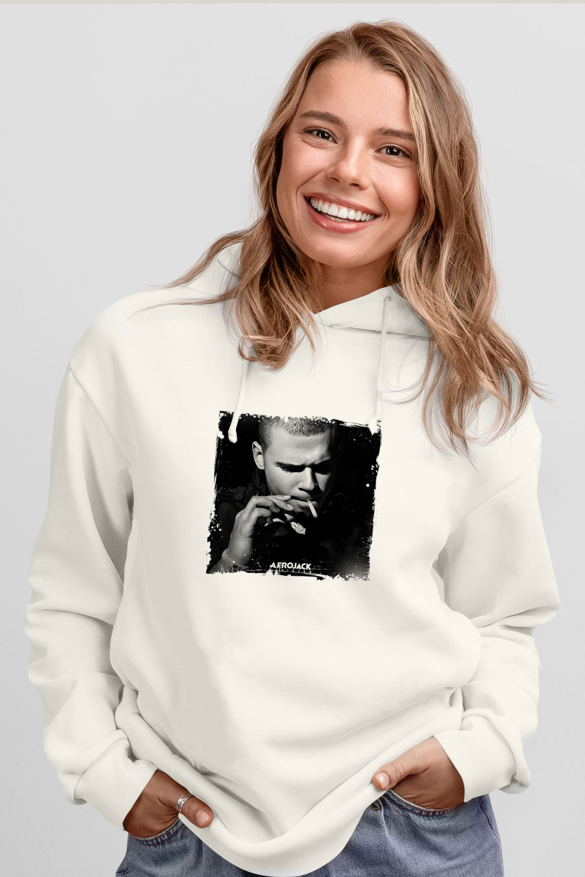 AfrojackBaskılı Beyaz Hoodie