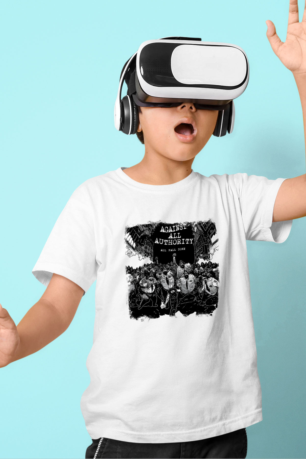 Against All Authority Baskılı Unisex Beyaz Çocuk Tişört