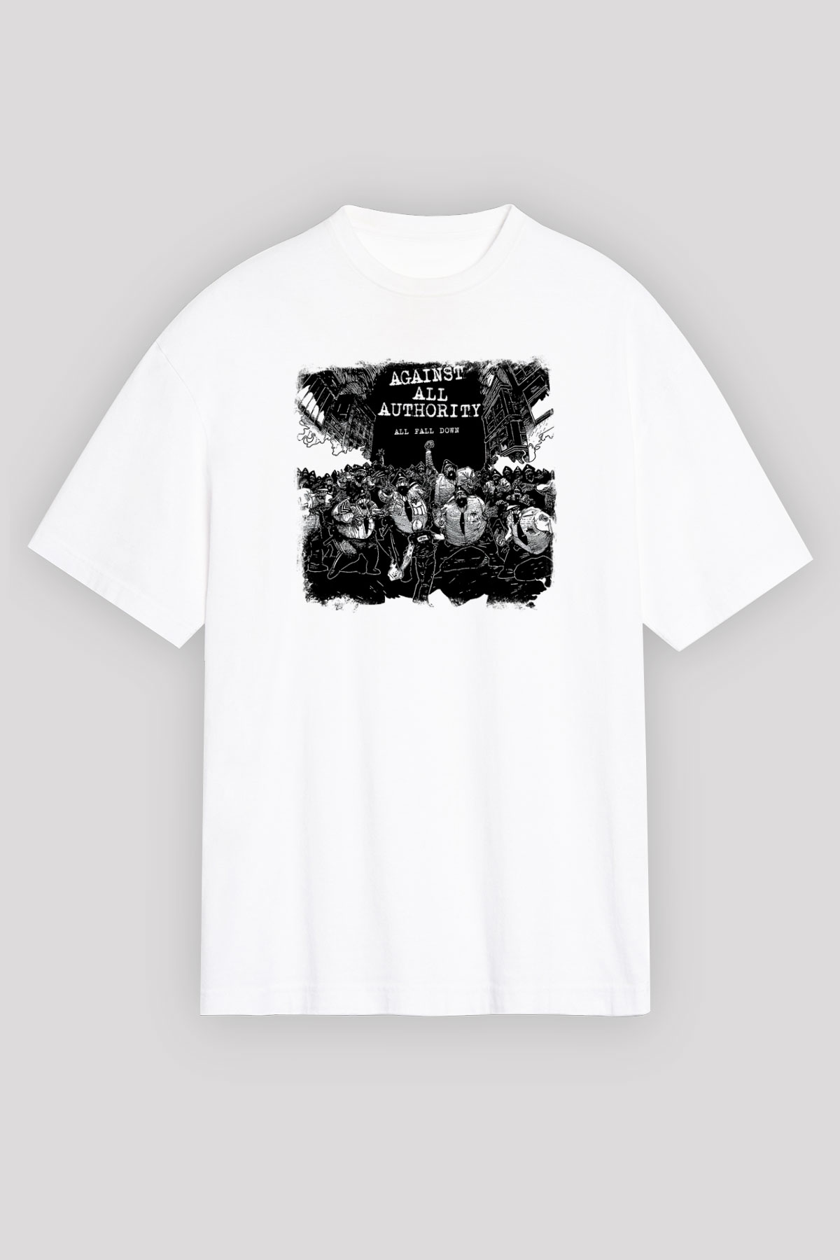 Against All Authority Baskılı Unisex Beyaz Oversize Tişört