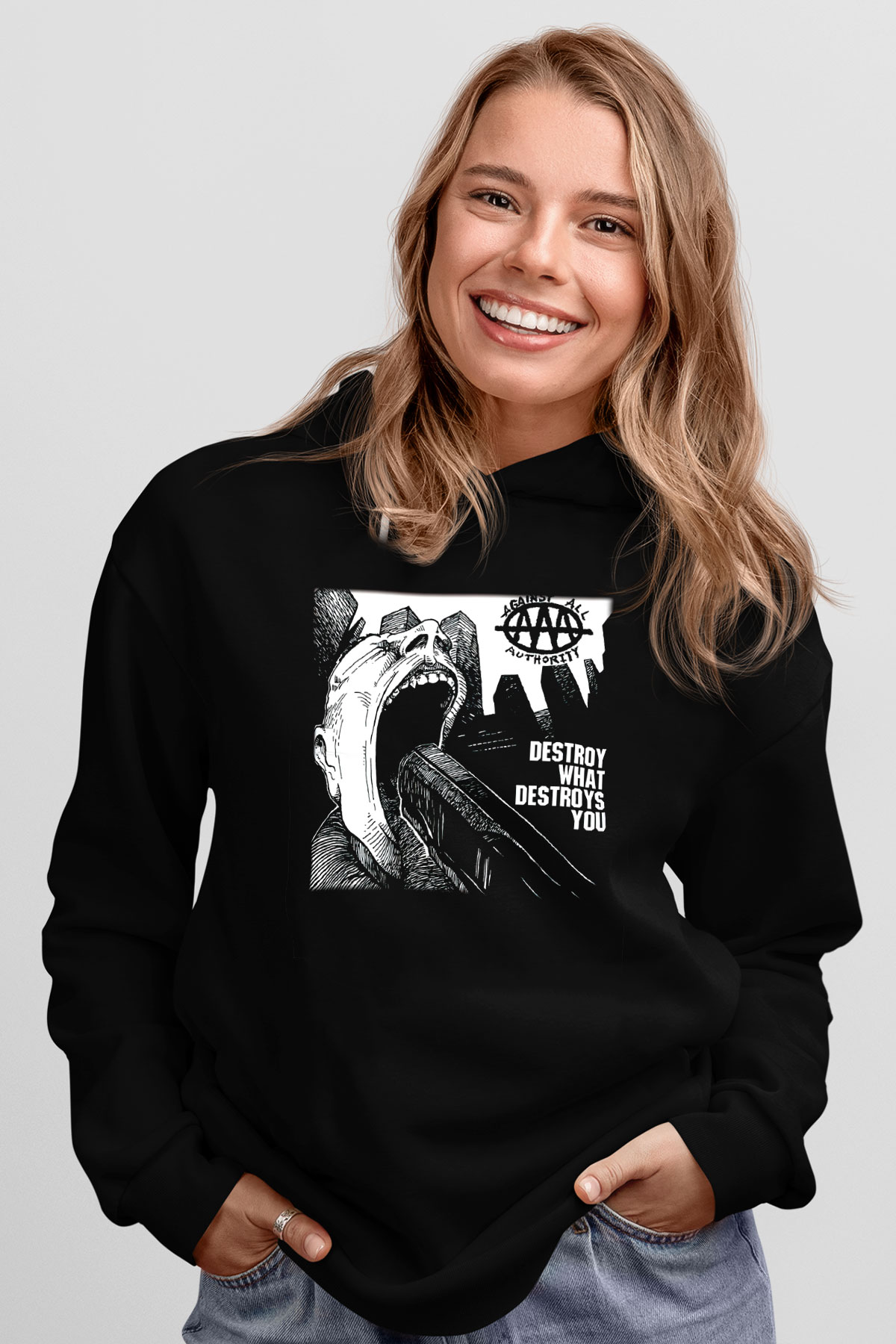 Against All Authority Siyah Unisex Hoodie