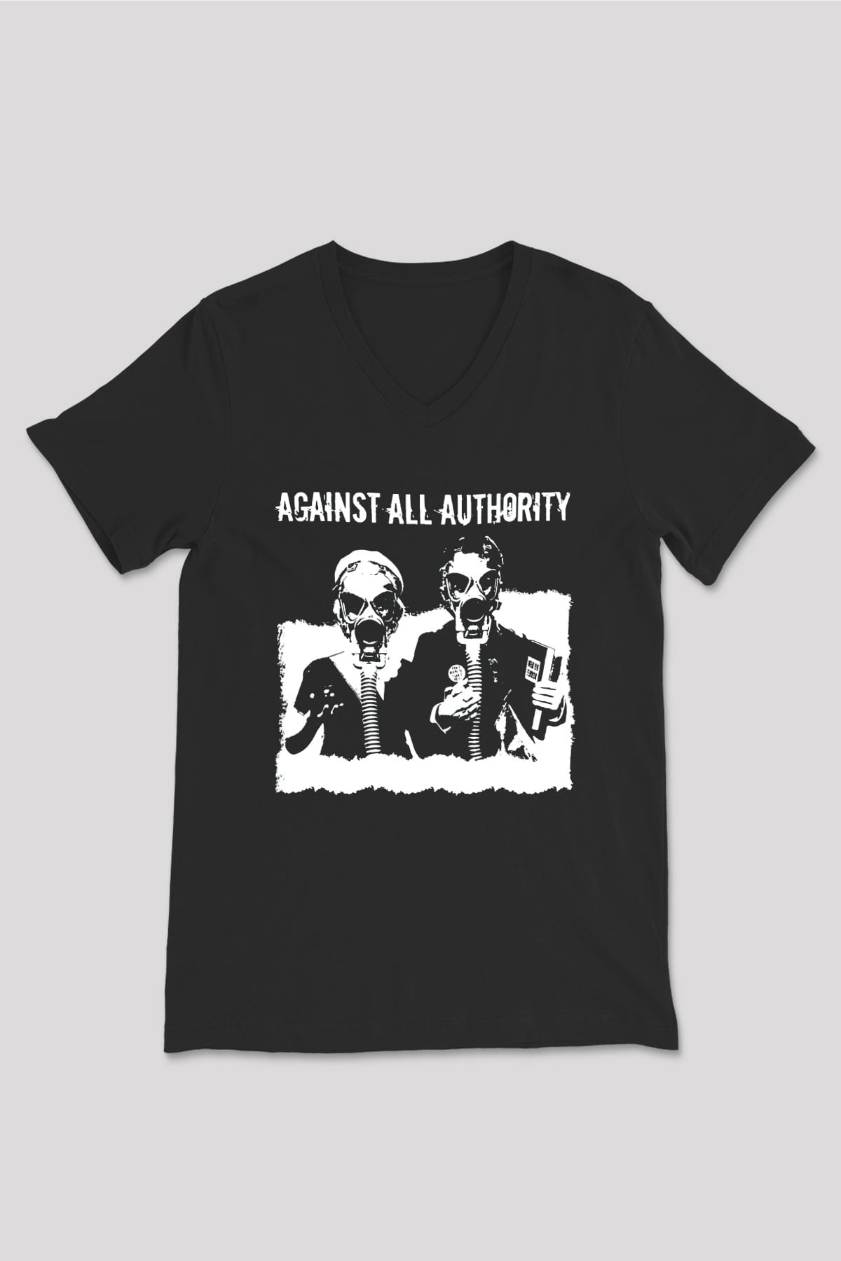 Against All Authority Siyah Unisex V Yaka Tişört