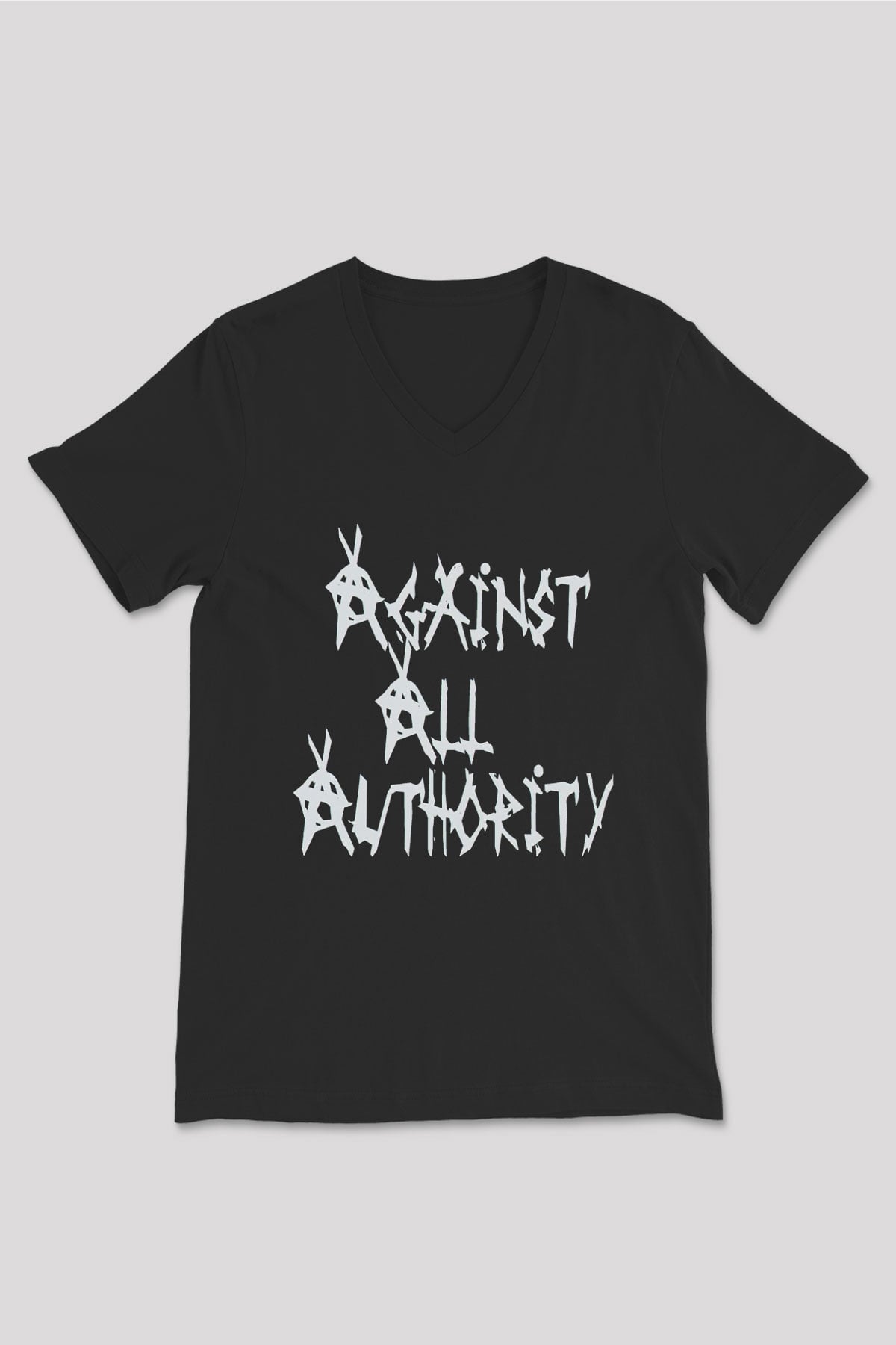 Against All Authority Siyah Unisex V Yaka Tişört