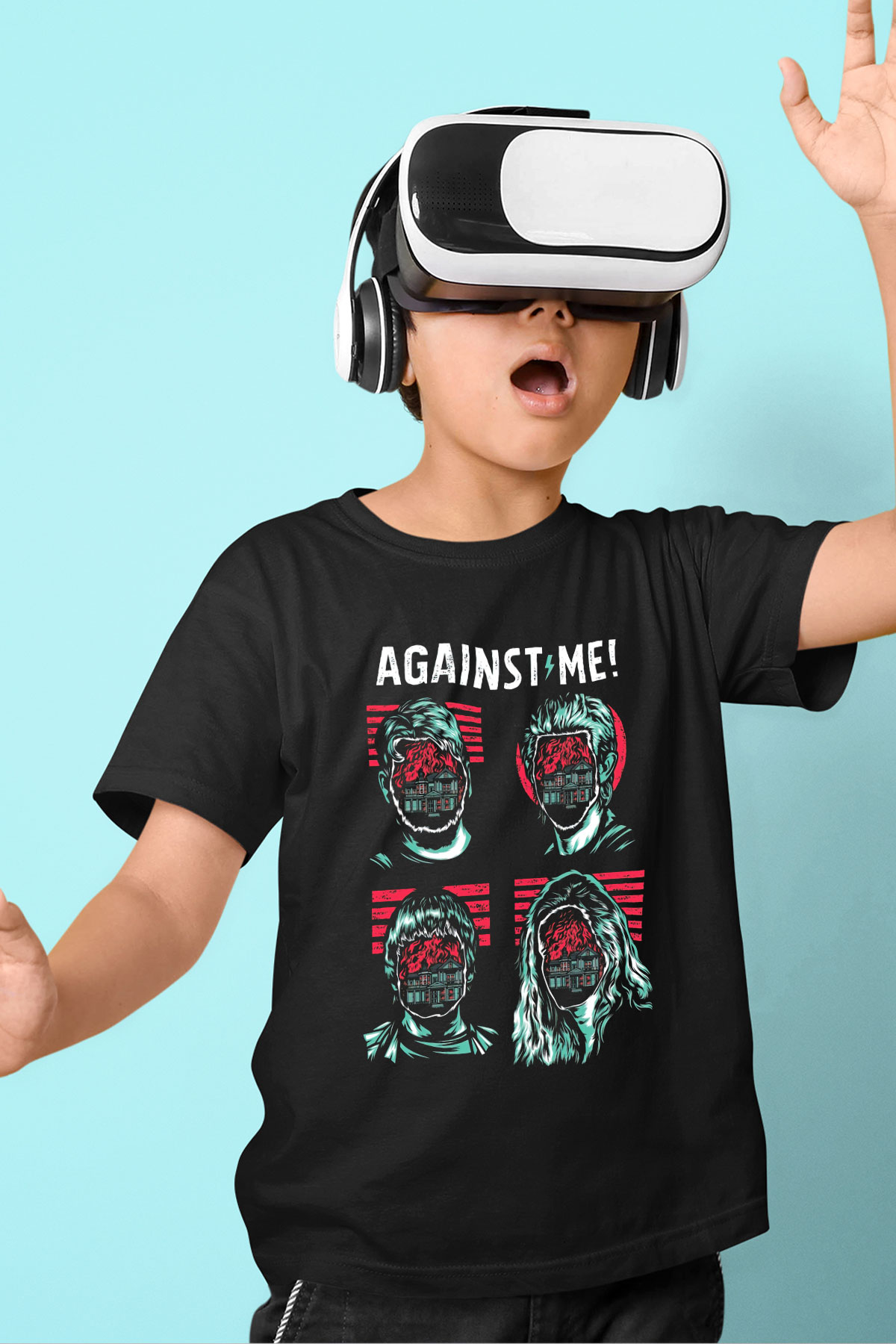Against Me Baskılı Siyah Unisex Çocuk Tişört