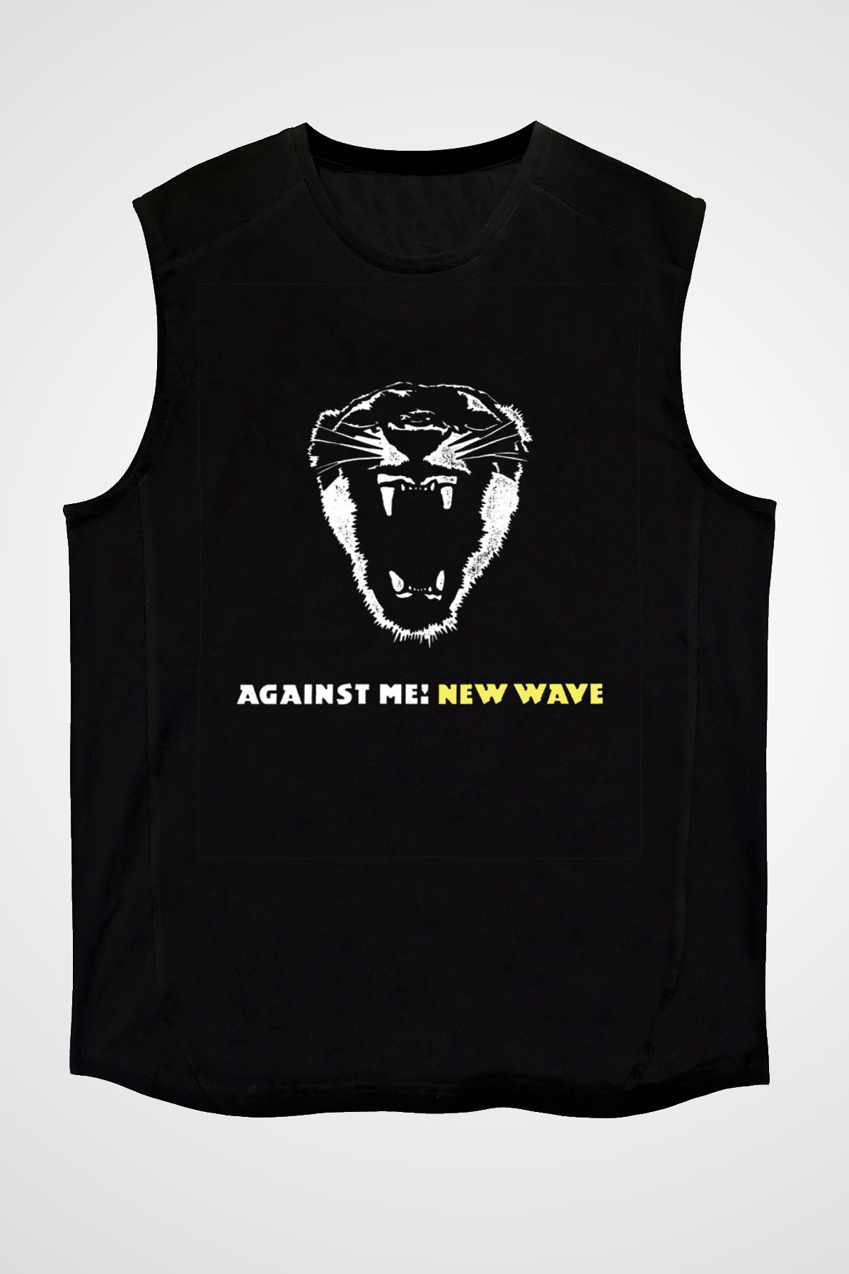 Against Me Baskılı Unisex Siyah Kolsuz Tişört