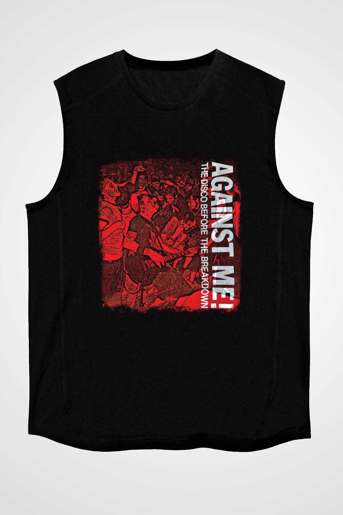 Against Me Baskılı Unisex Siyah Kolsuz Tişört