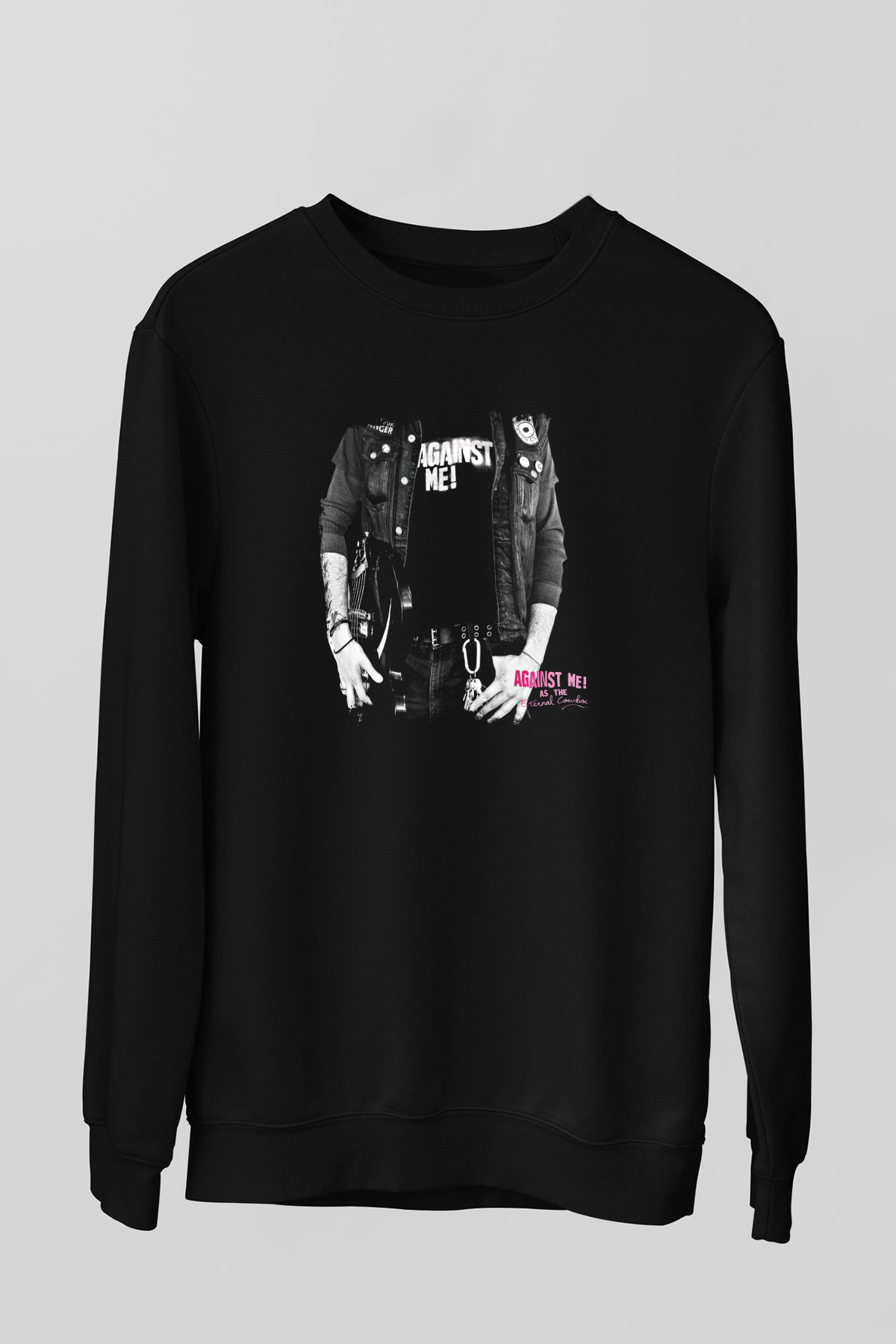 Against Me Baskılı Unisex Siyah Sweatshirt