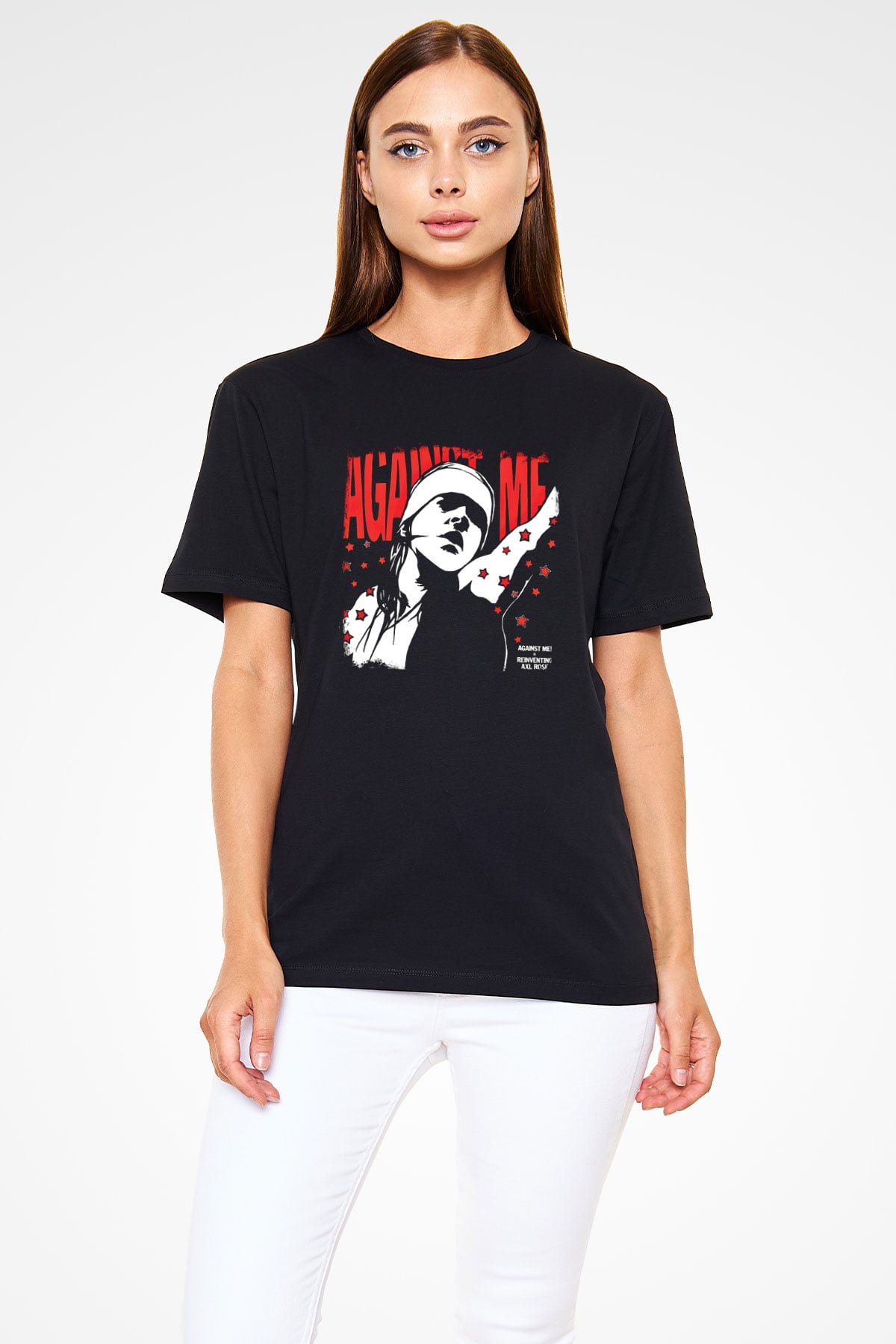Against Me Baskılı Unisex Siyah Tişört
