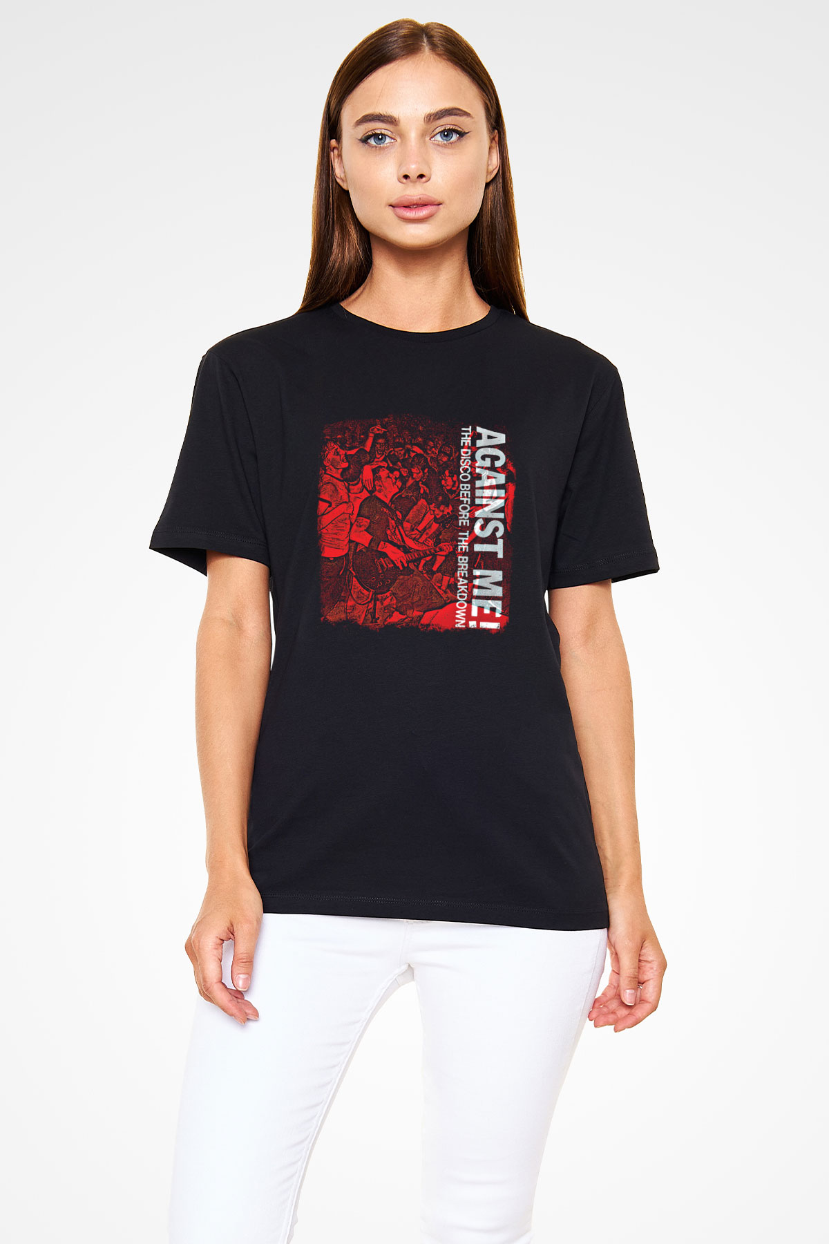 Against Me Baskılı Unisex Siyah Tişört