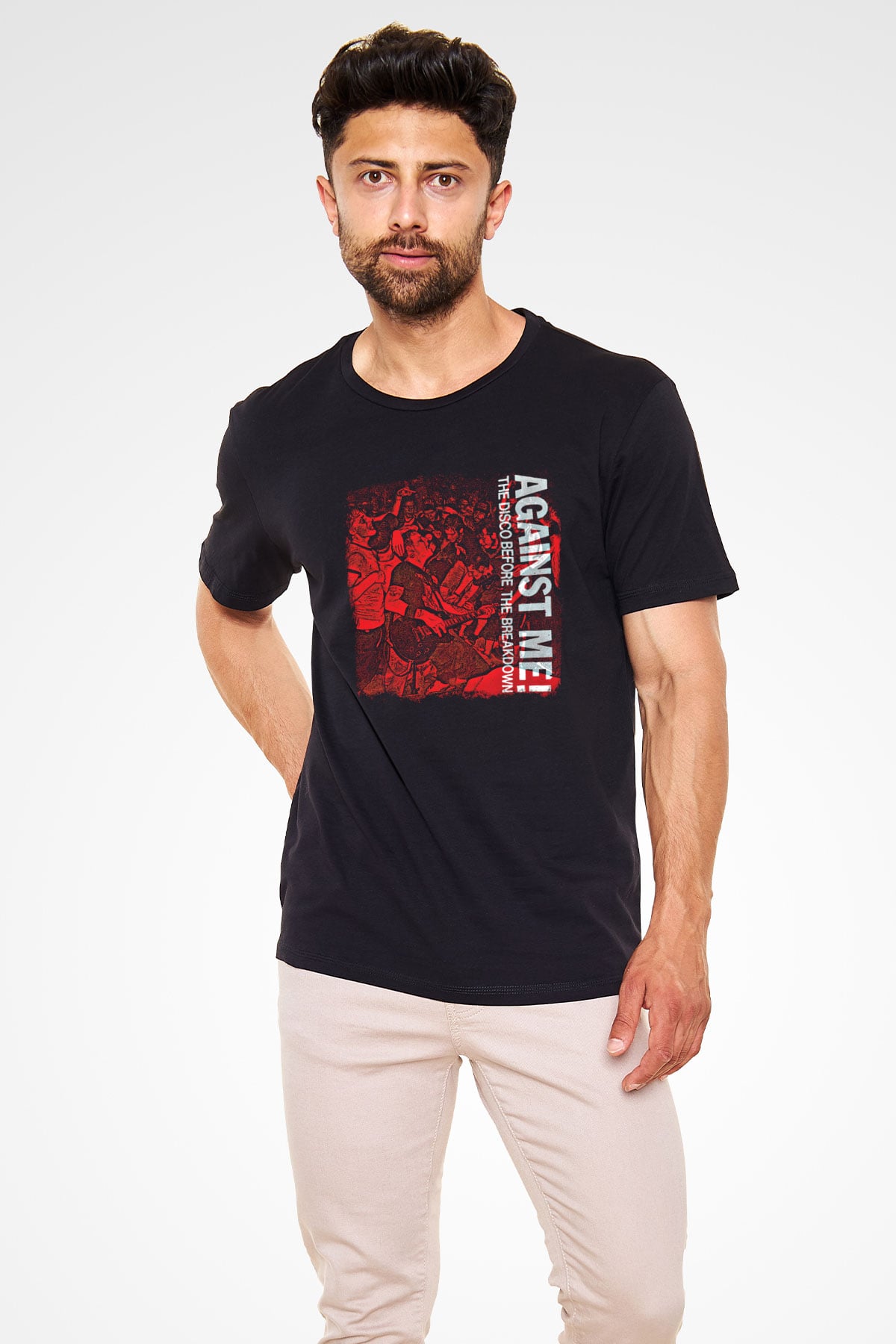 Against Me Baskılı Unisex Siyah Tişört