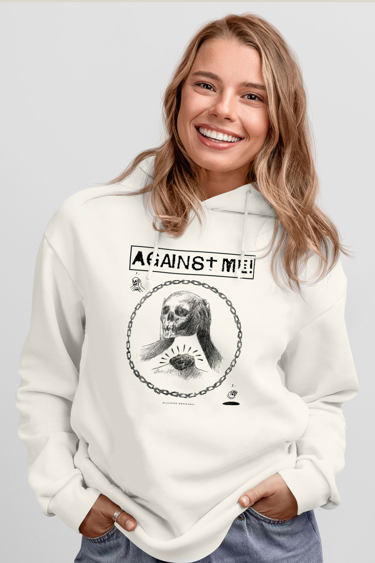 Against Me Beyaz Unisex Kapşonlu Sweatshirt