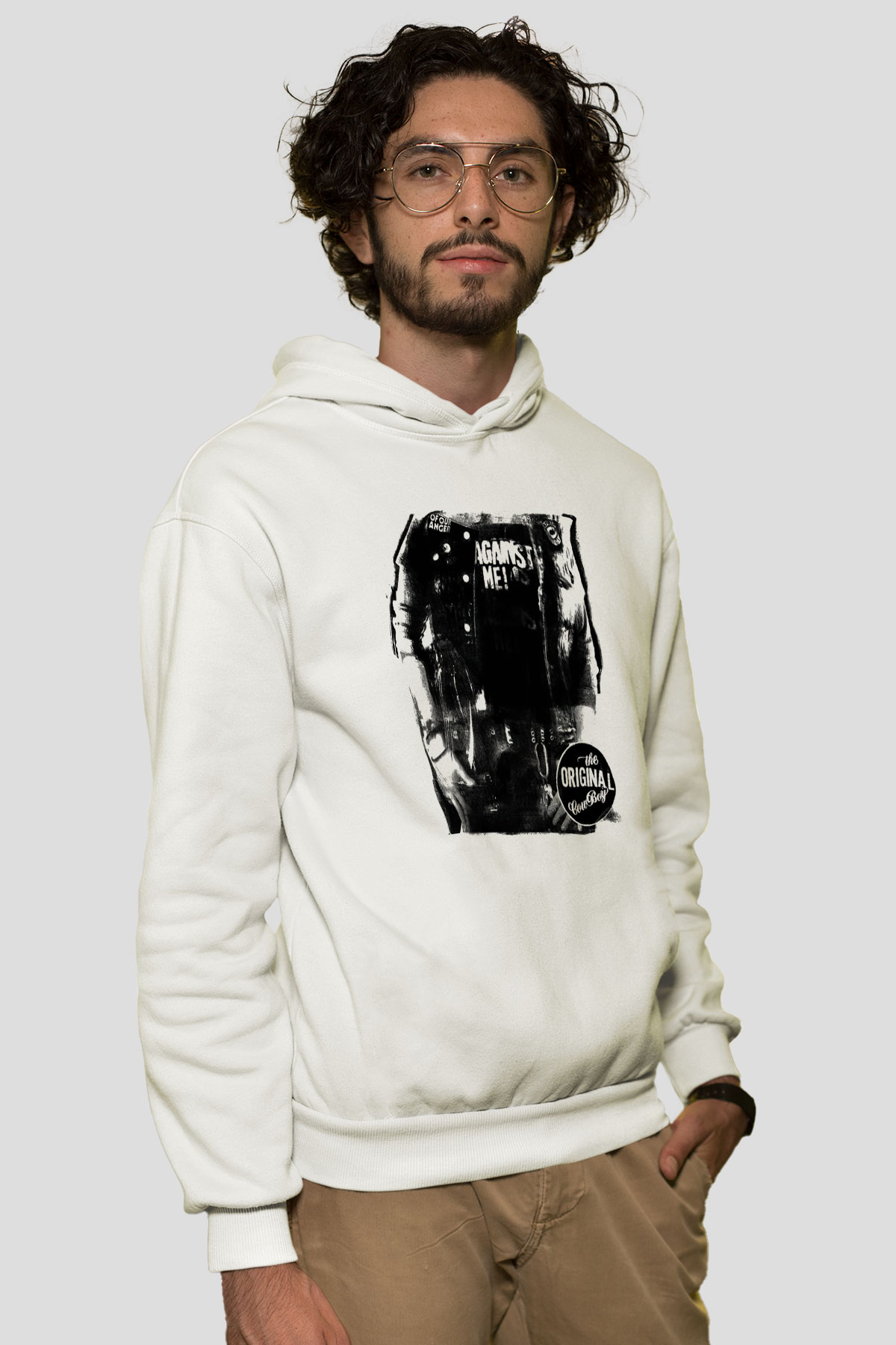 Against Me Beyaz Unisex Kapşonlu Sweatshirt