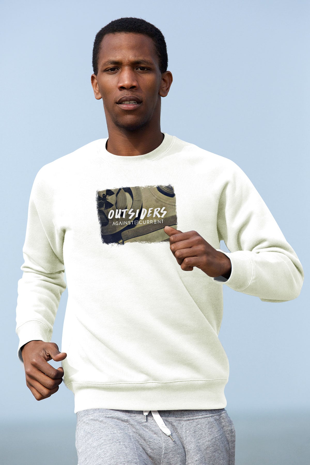 Against The Current Baskılı Unisex Beyaz Sweatshirt