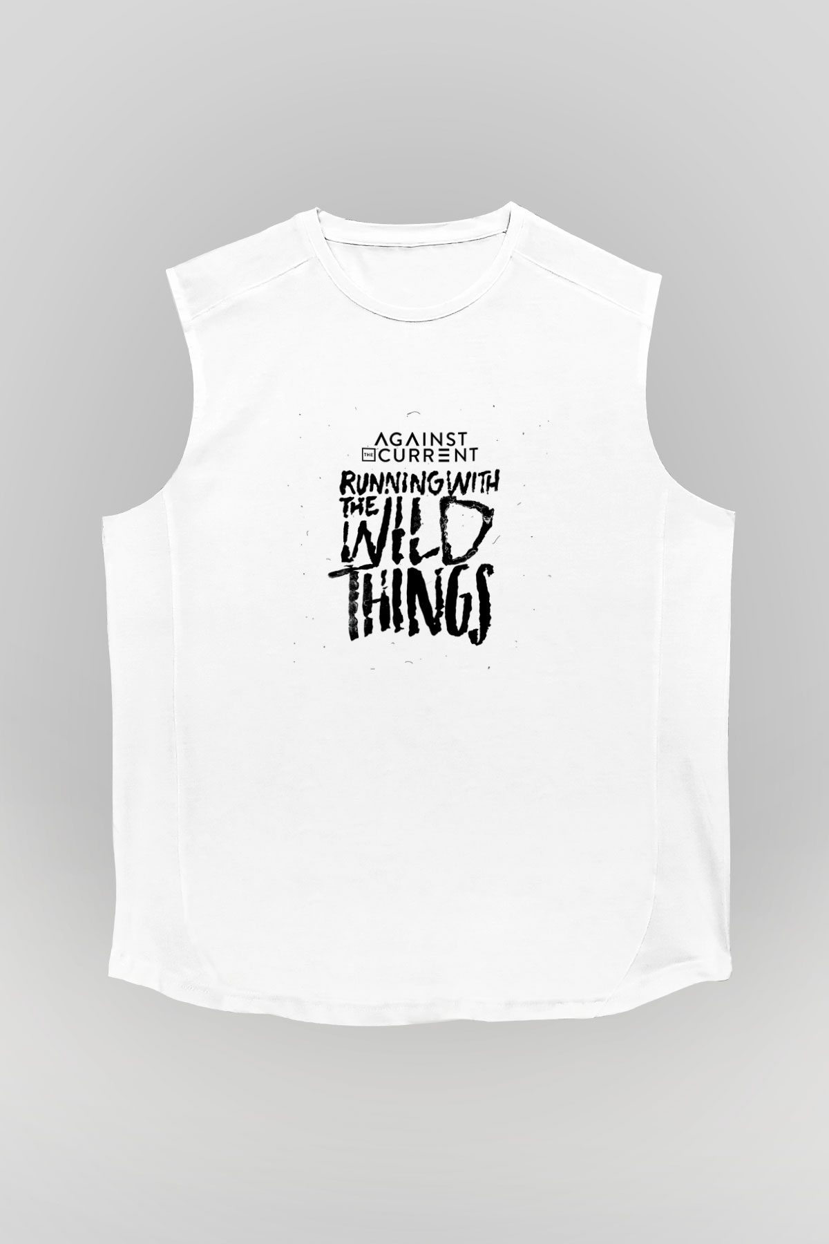 Against The Current Baskılı Unisex Beyaz Kolsuz Tişört