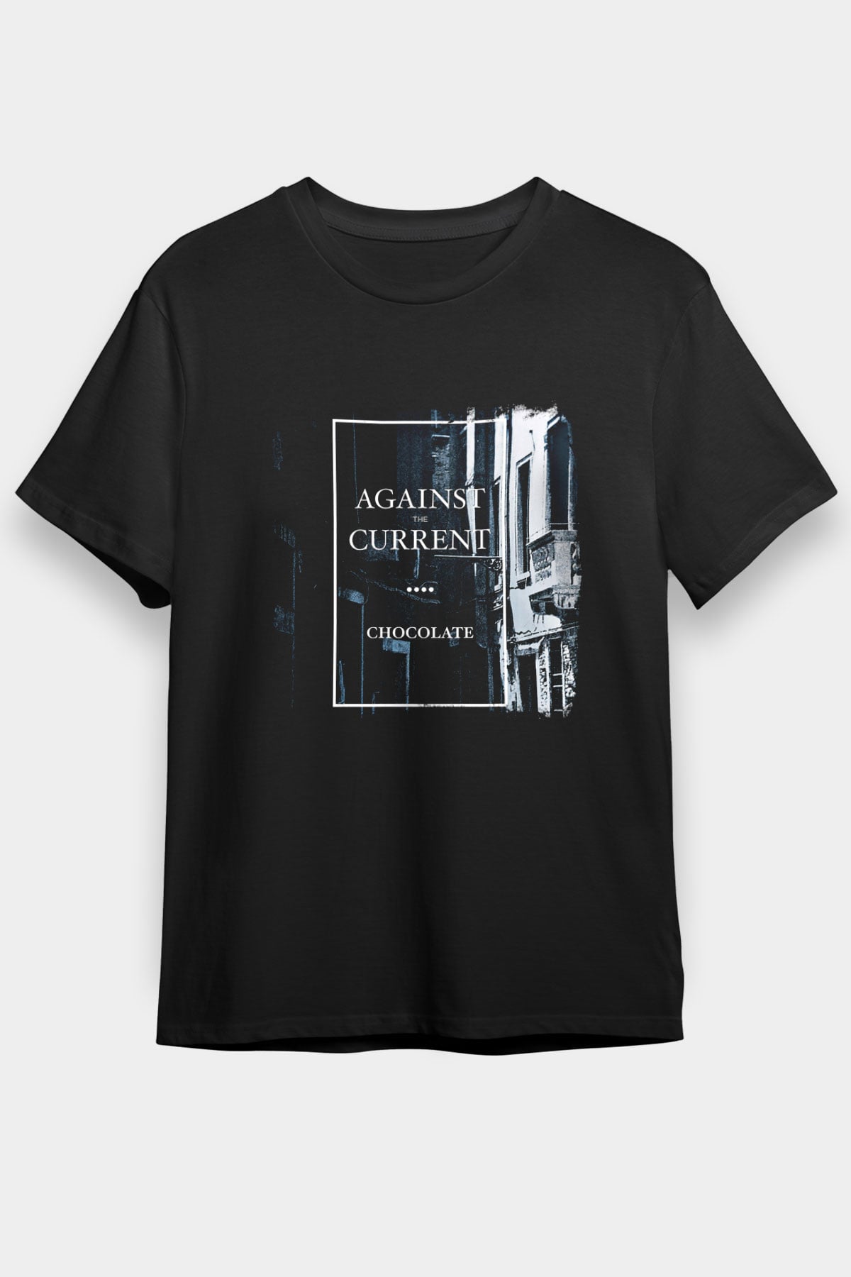Against The Current Baskılı Unisex Siyah Tişört