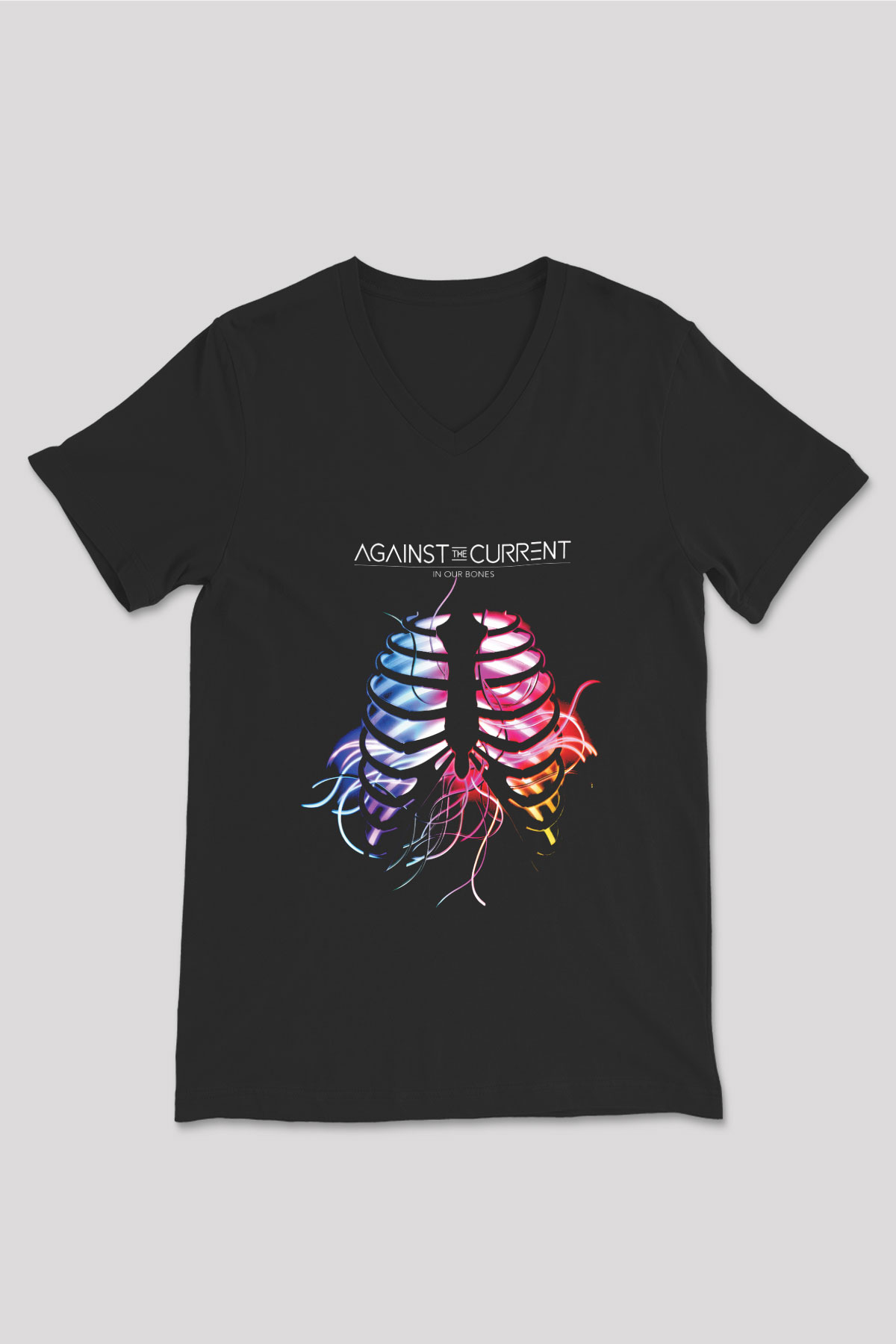 Against The Current Baskılı Unisex Siyah V Yaka Tişört