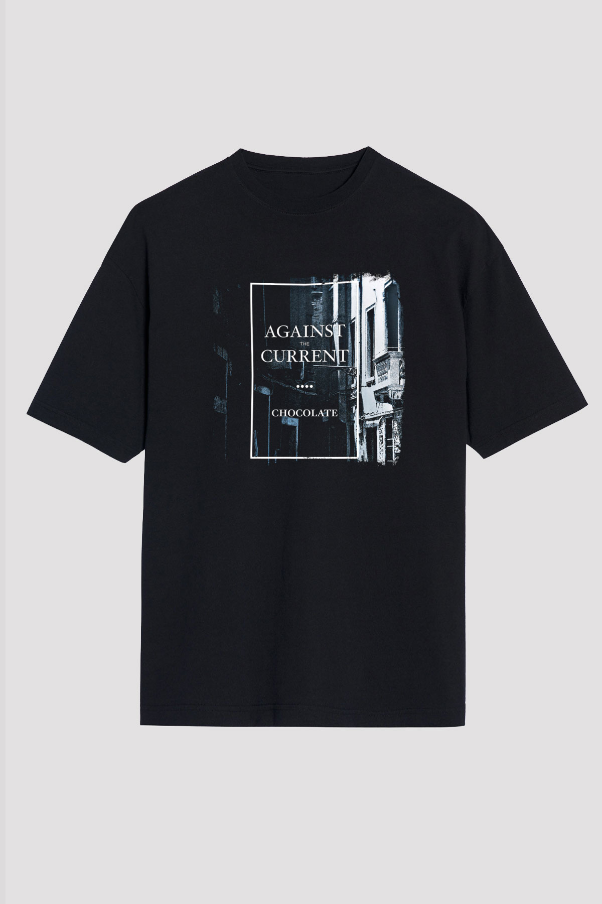 Against The Current Baskılı Unisex Siyah Oversize Tişört