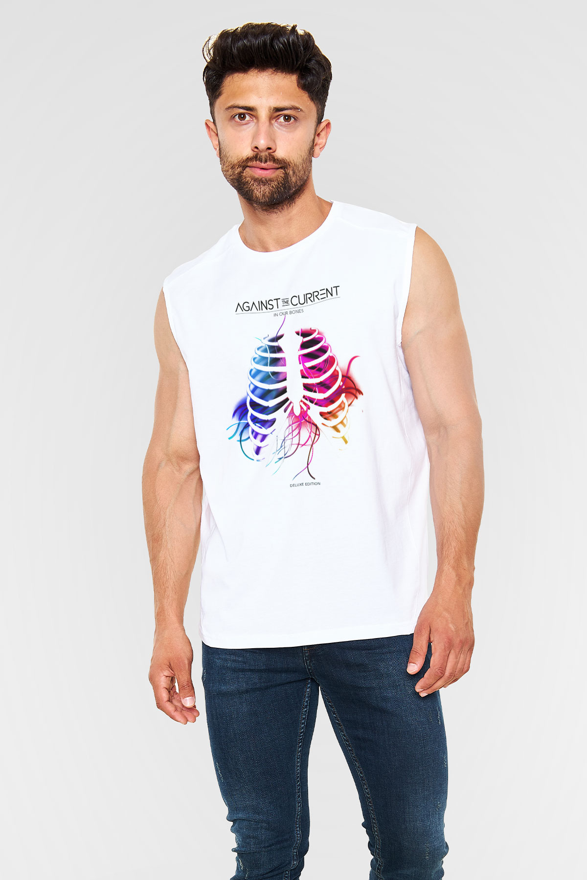 Against The Current Beyaz Unisex Kolsuz Tişört