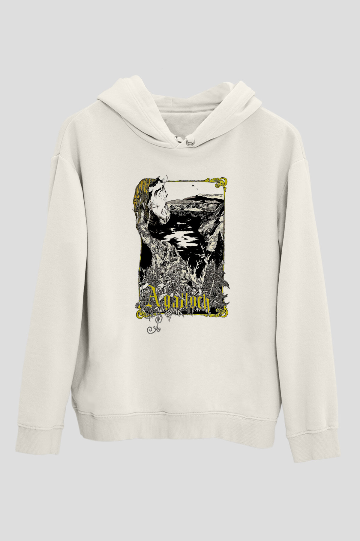 Agalloch Baskılı Beyaz Unisex Kapüşonlu Sweatshirt