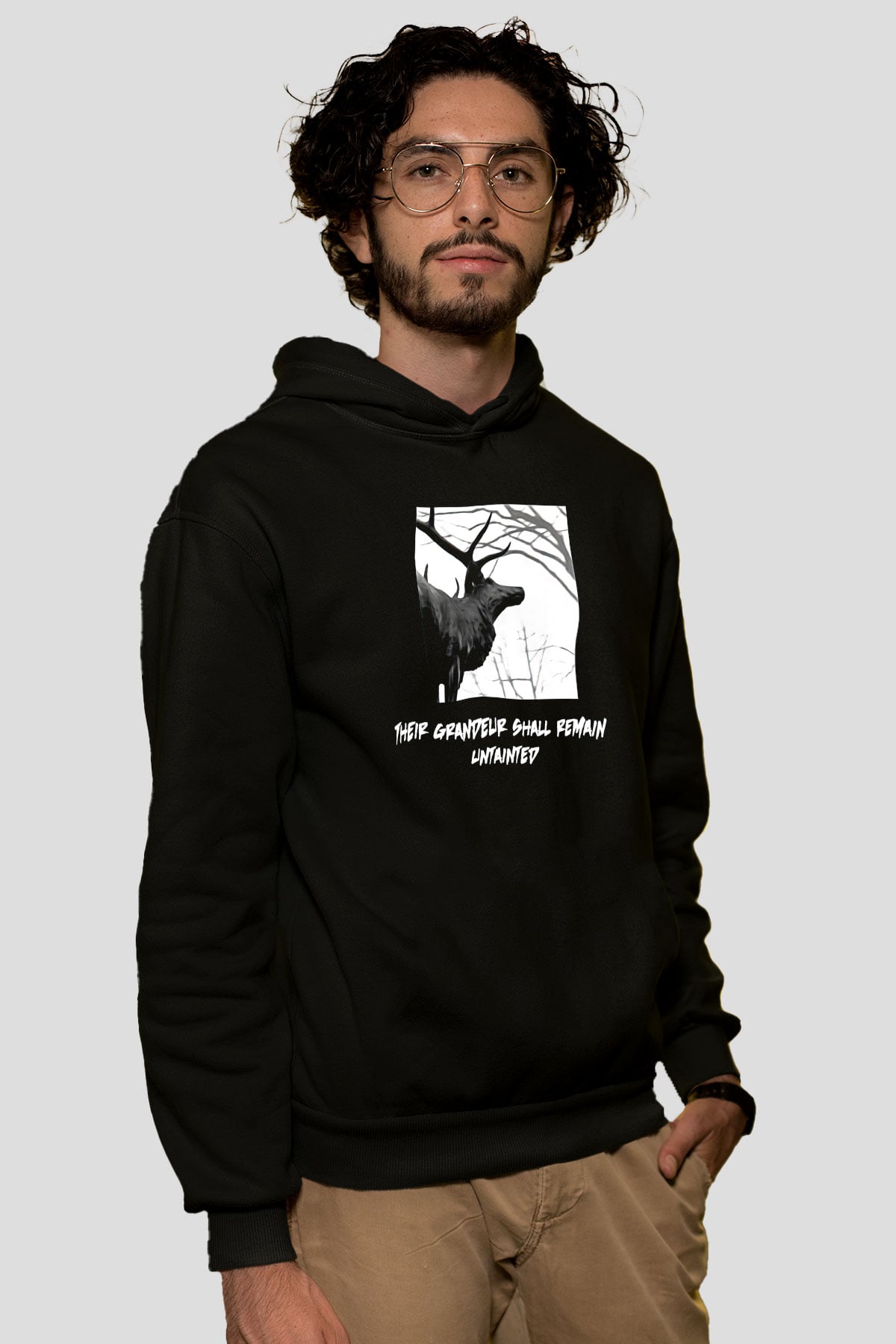 Agalloch Baskılı Unisex Siyah Kapüşonlu Sweatshirt