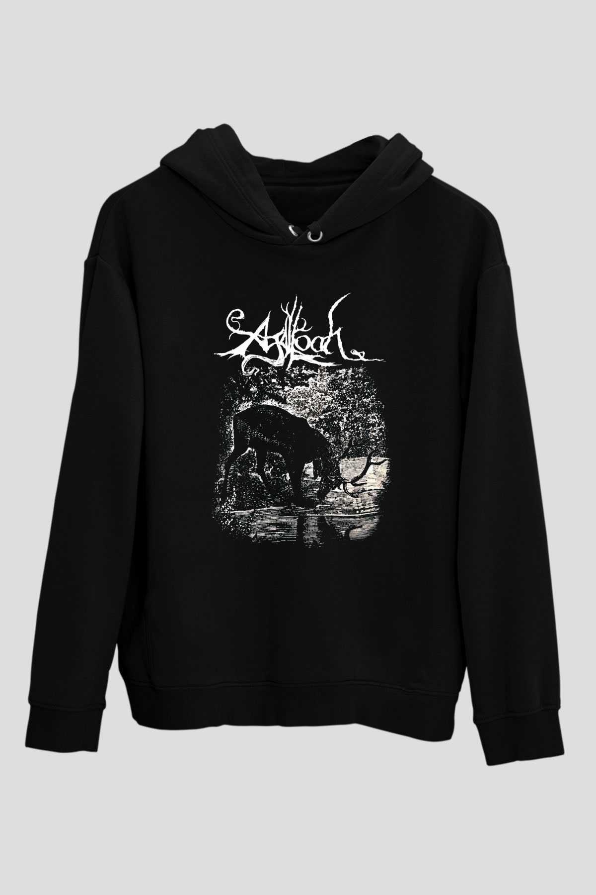 Agalloch Baskılı Unisex Siyah Kapüşonlu Sweatshirt