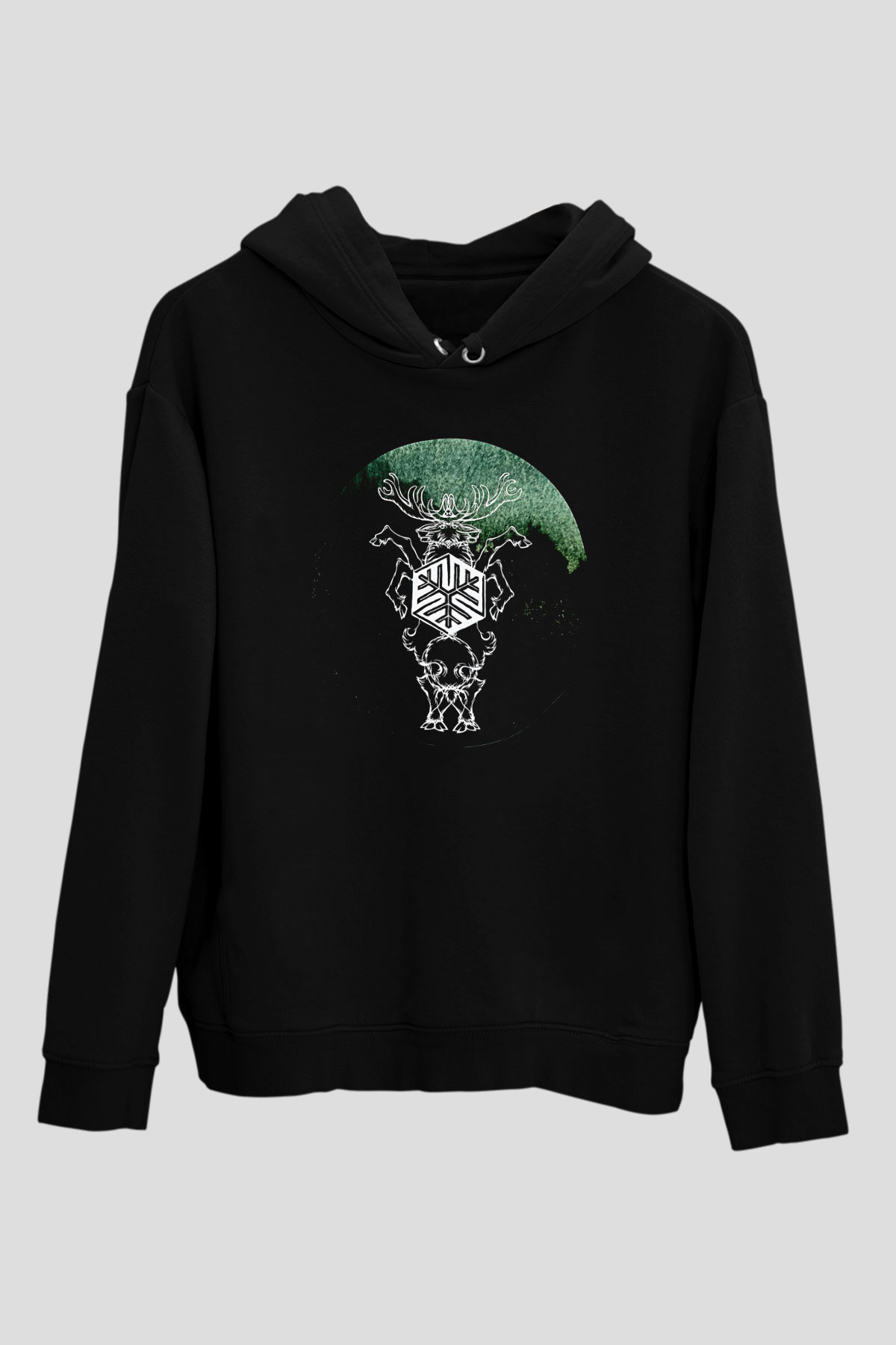 Agalloch Baskılı Unisex Siyah Kapüşonlu Sweatshirt