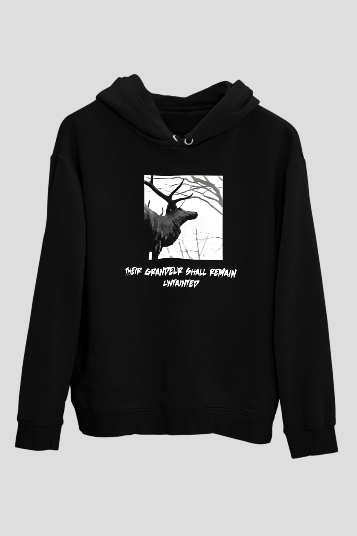 Agalloch Baskılı Unisex Siyah Kapüşonlu Sweatshirt