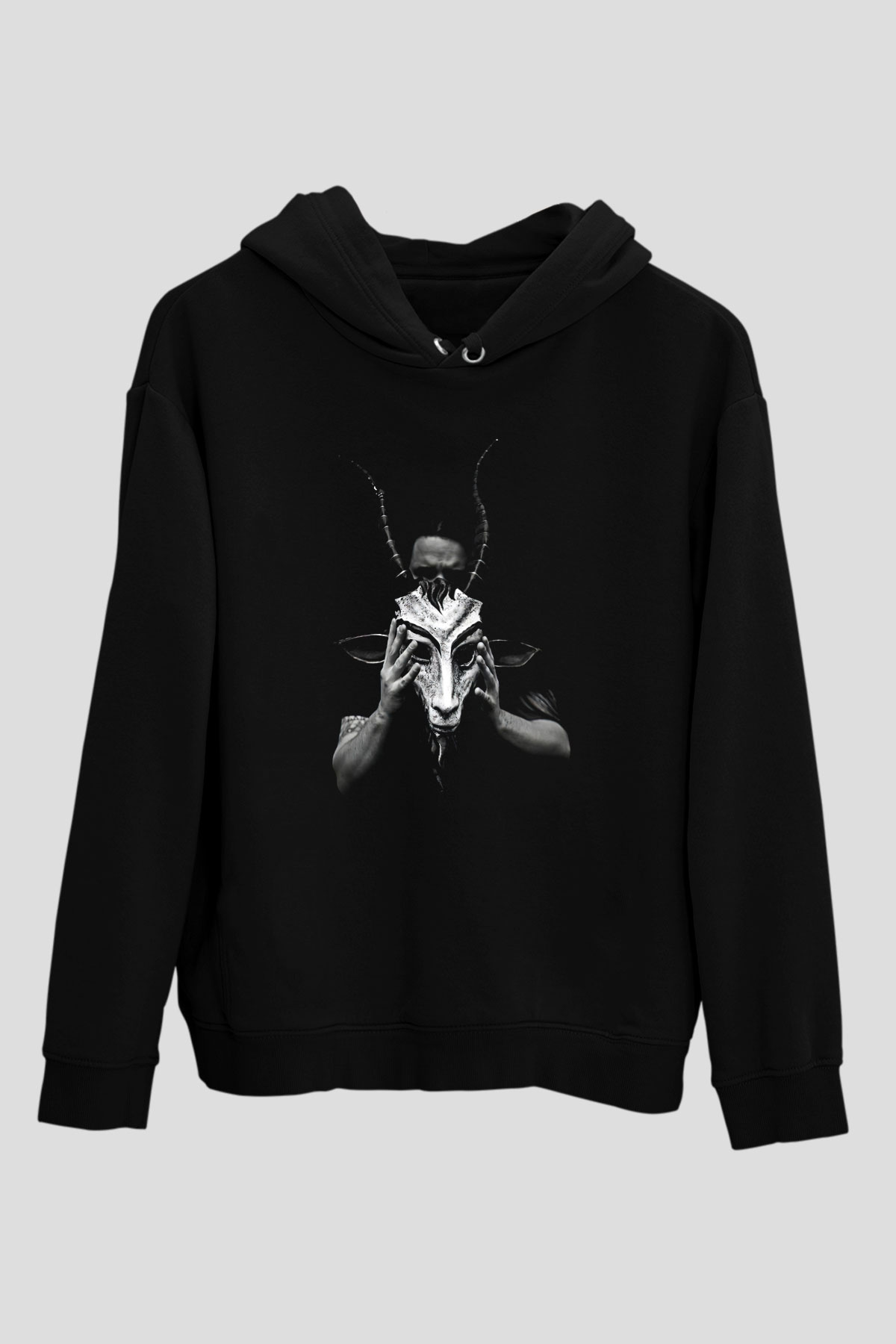 Agalloch Baskılı Unisex Siyah Kapüşonlu Sweatshirt